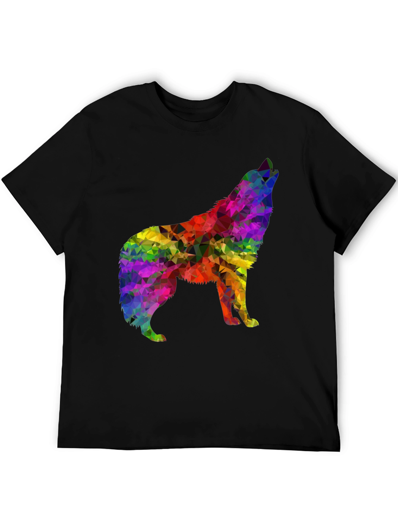 Rainbow Geometric Wolf Graphic Tee - Black