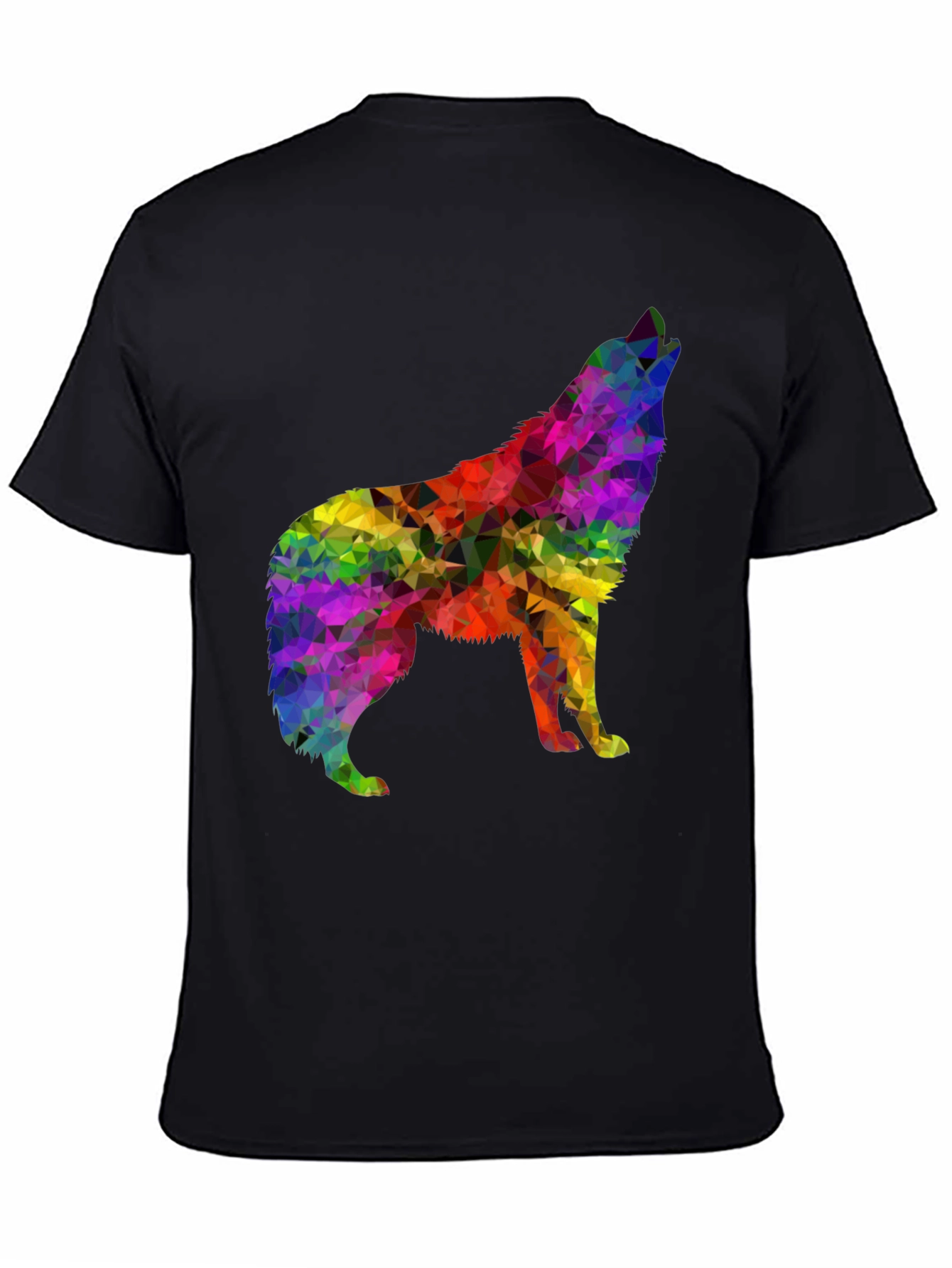 Rainbow Geometric Wolf Graphic Tee - Black