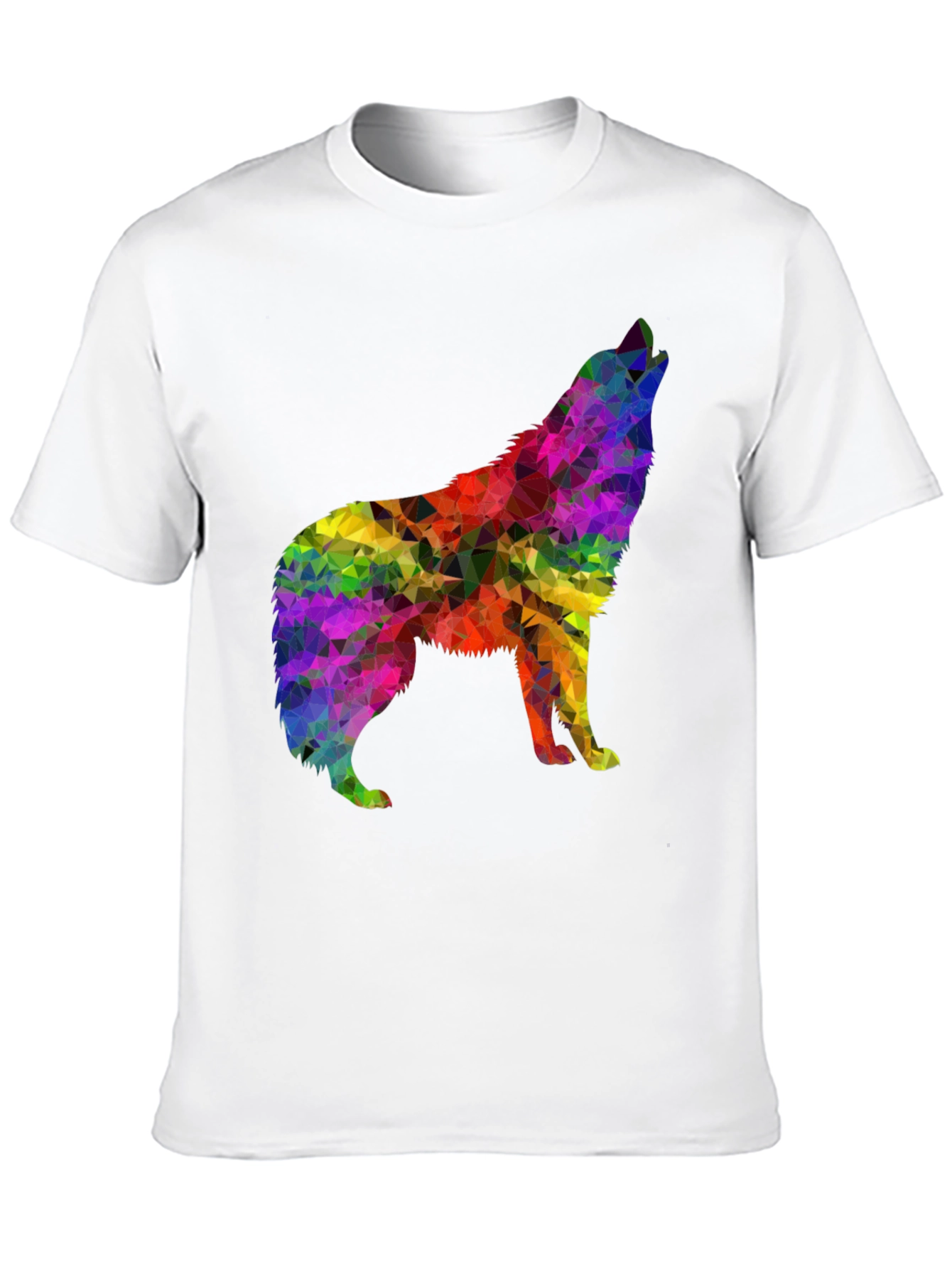 Rainbow Geometric Wolf Graphic Tee - Black