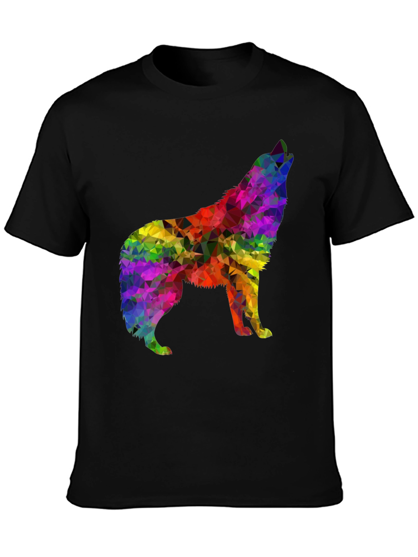 Rainbow Geometric Wolf Graphic Tee - Black
