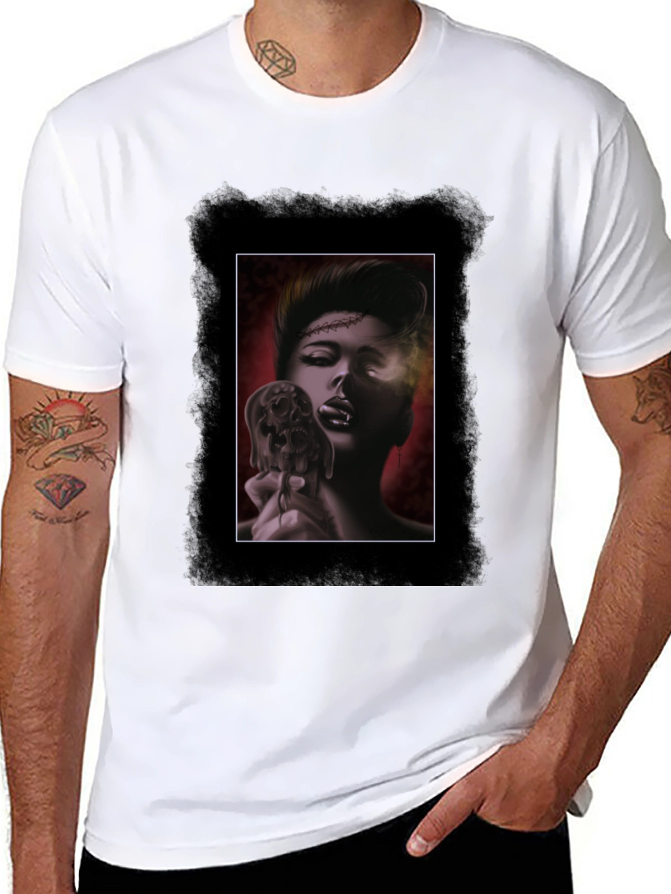 Gothic Skull Vampire Graphic Black T-Shirt