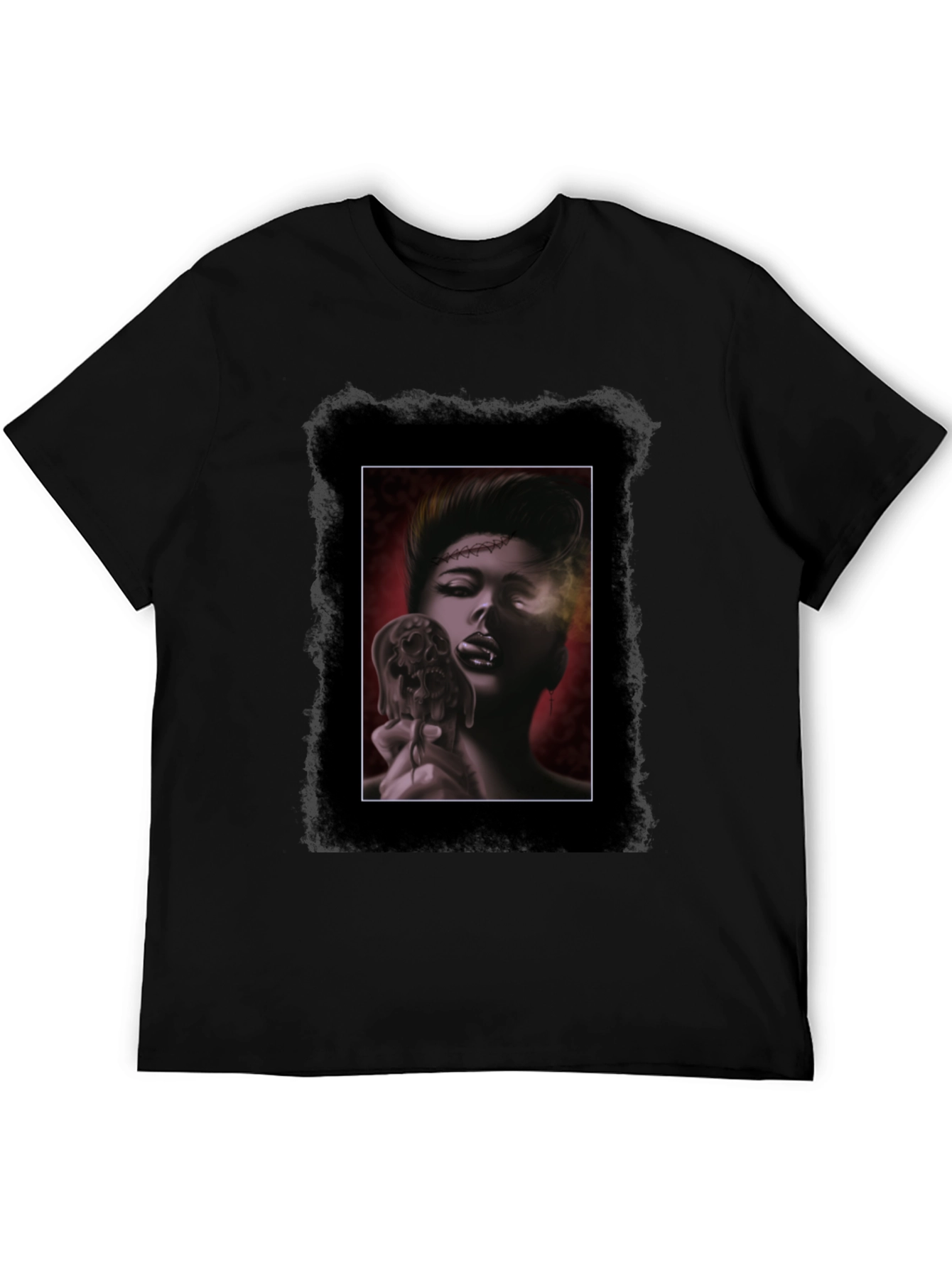 Gothic Skull Vampire Graphic Black T-Shirt
