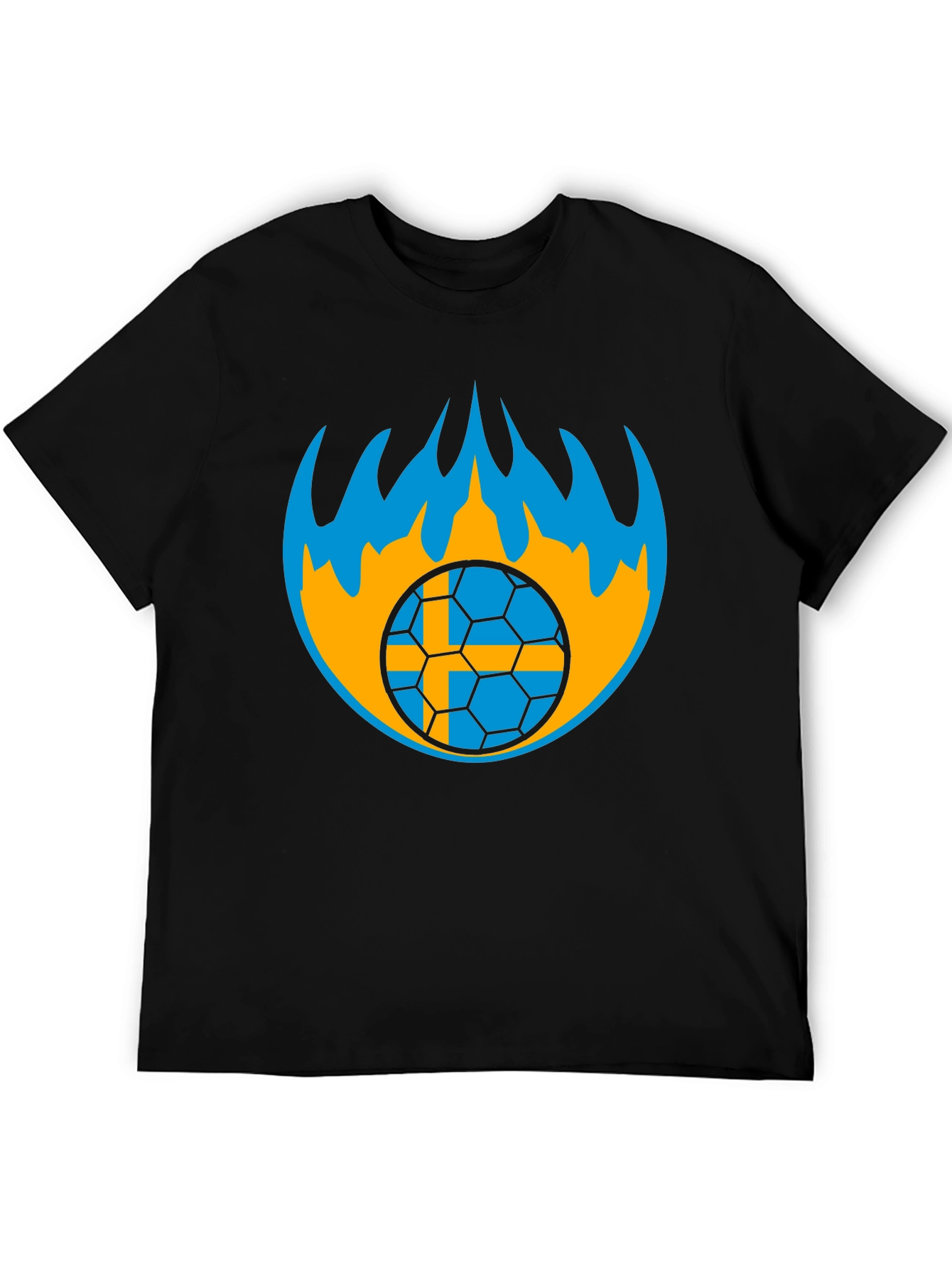 Sweden Soccer Ball Flames Graphic Tee - Black