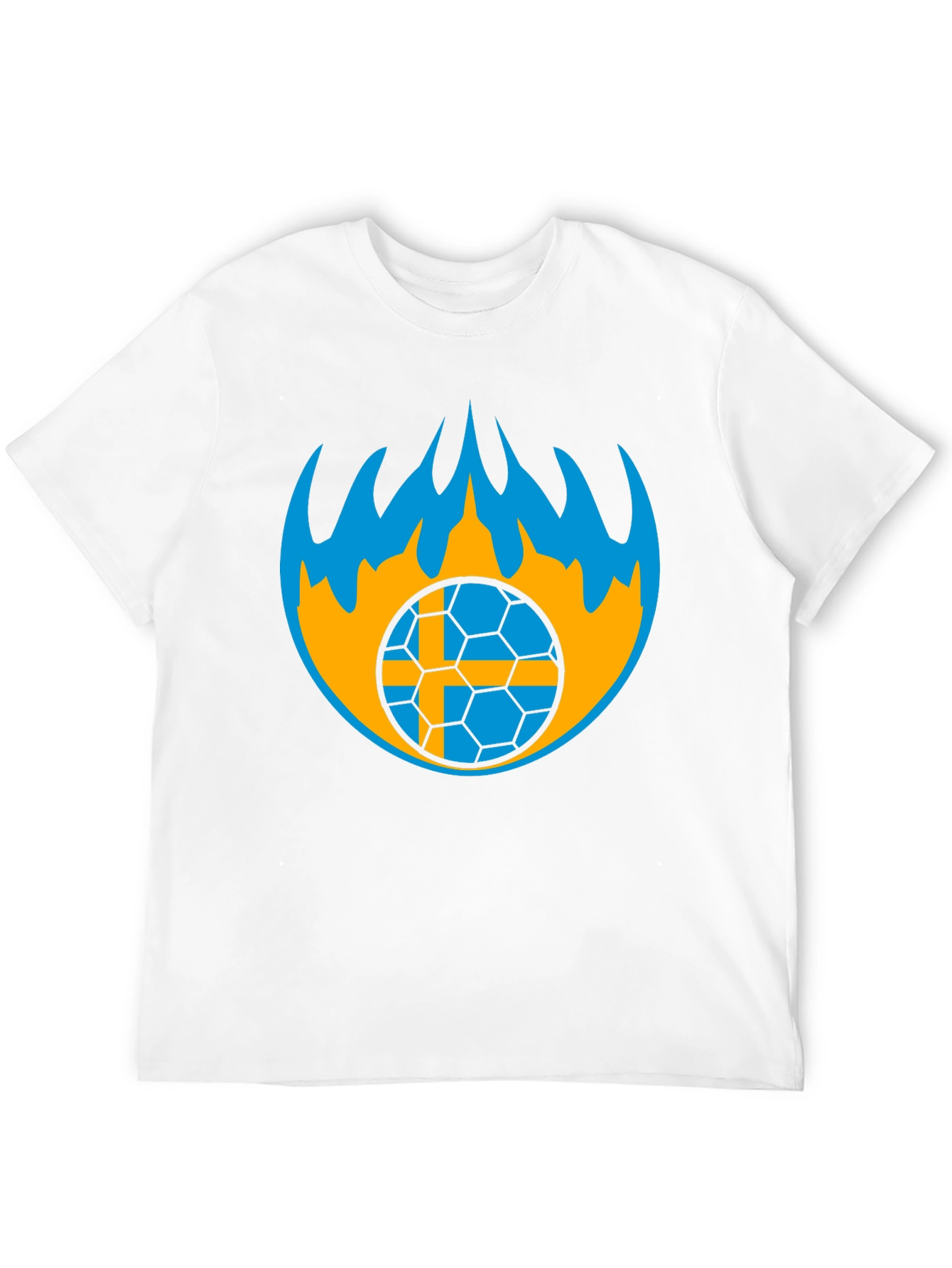 Sweden Soccer Ball Flames Graphic Tee - Black