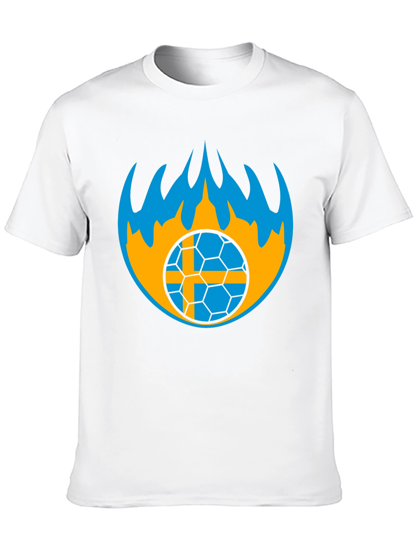 Sweden Soccer Ball Flames Graphic Tee - Black
