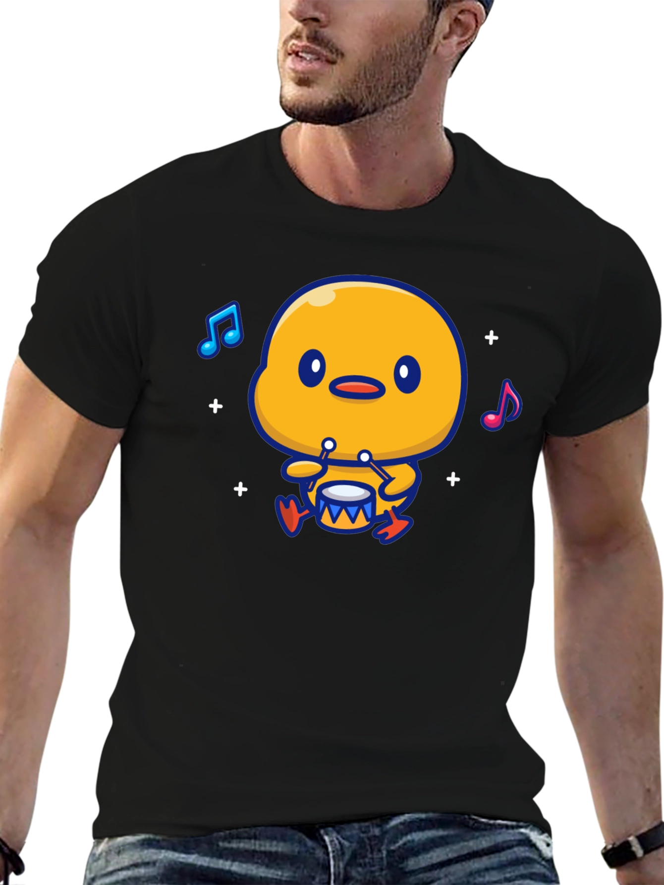 Cute Duck Drummer Graphic T-Shirt