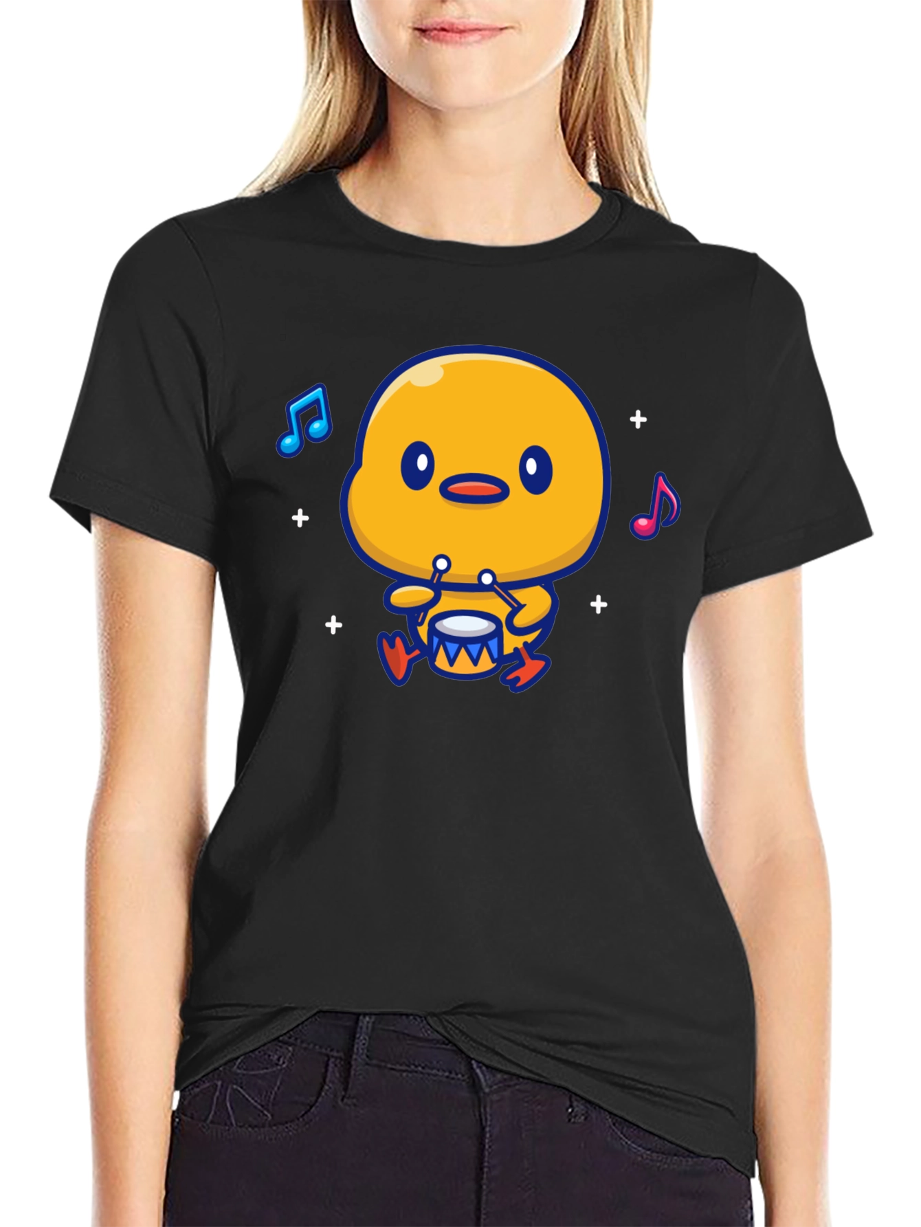 Cute Duck Drummer Graphic T-Shirt