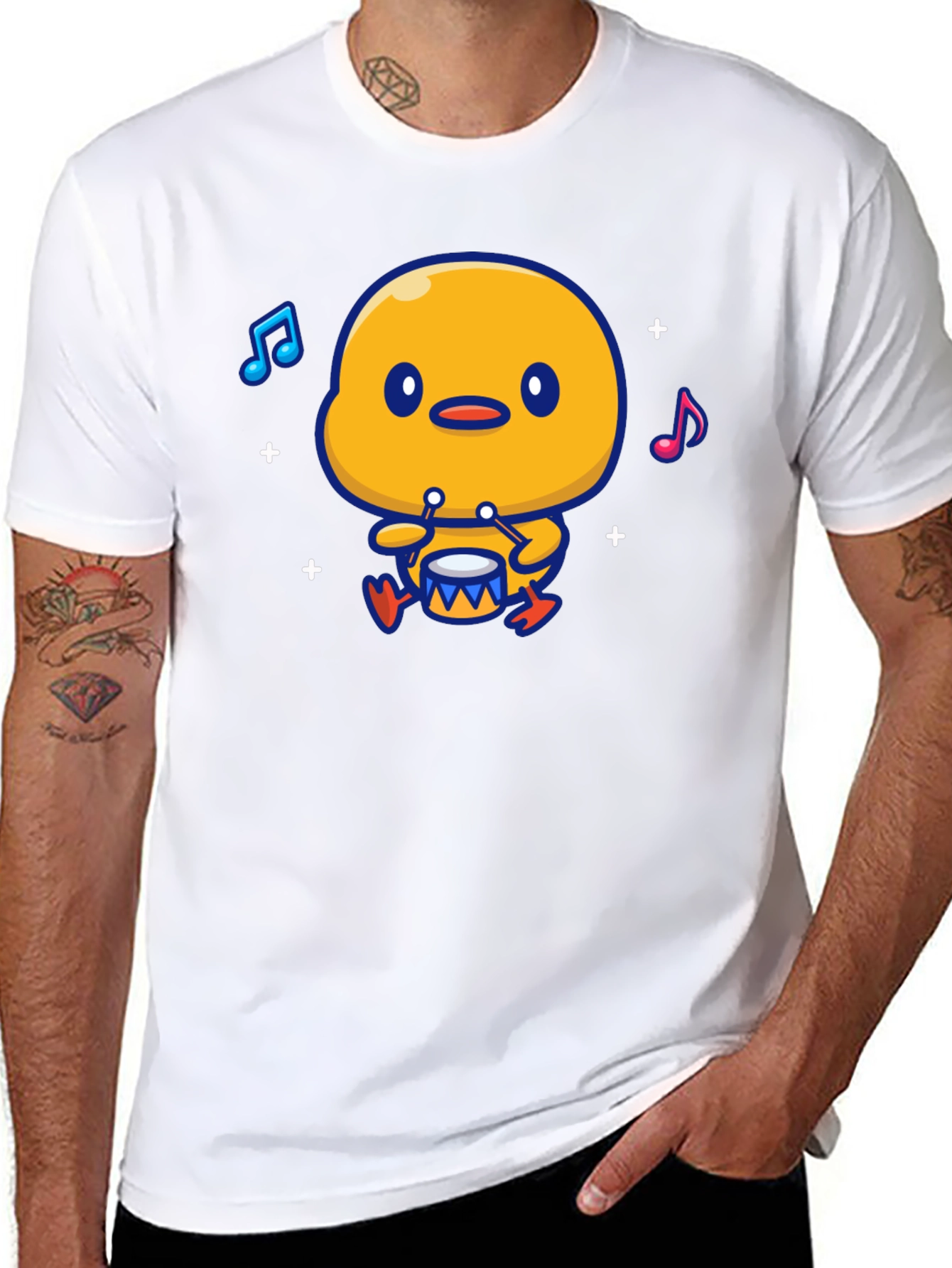 Cute Duck Drummer Graphic T-Shirt
