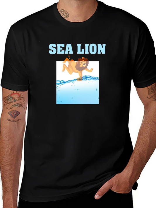 Sea Lion Cartoon Graphic T-Shirt - Black