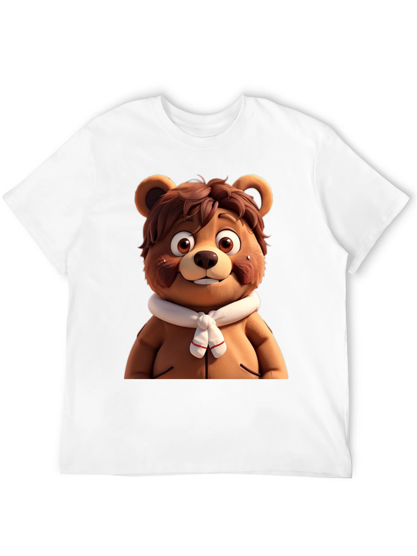 Cartoon Bear Graphic Tee - Black Cotton Blend
