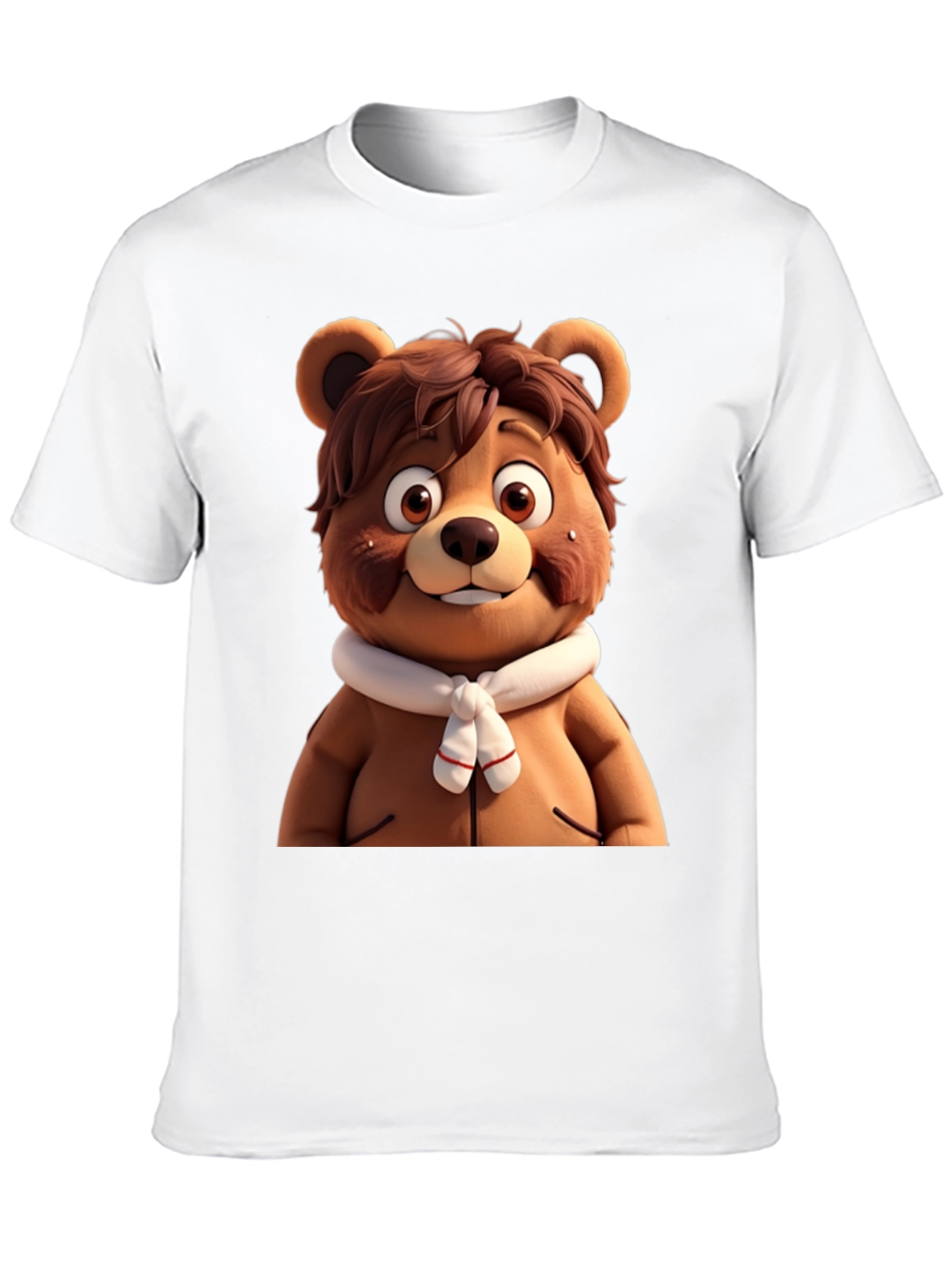 Cartoon Bear Graphic Tee - Black Cotton Blend