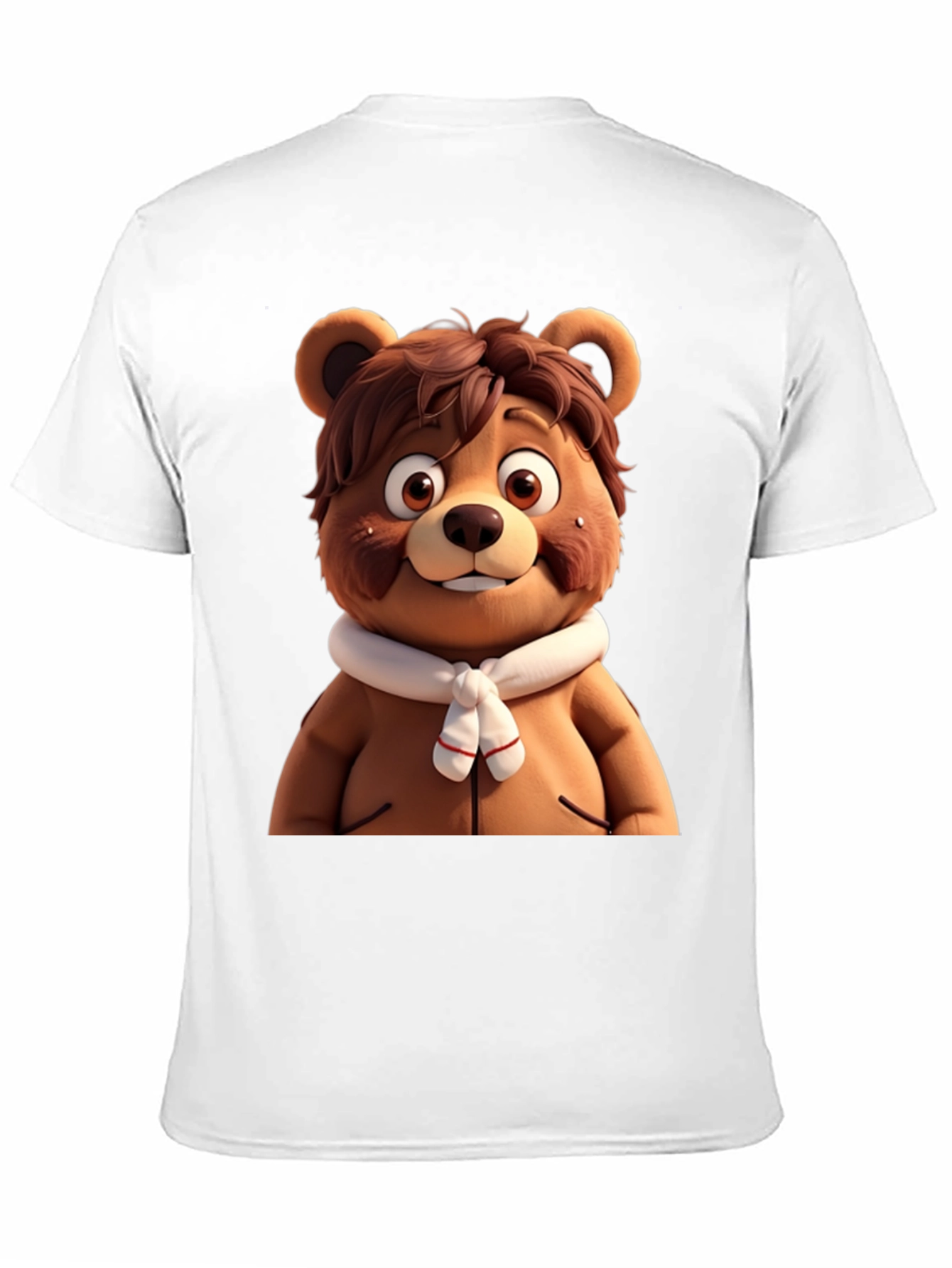 Cartoon Bear Graphic Tee - Black Cotton Blend
