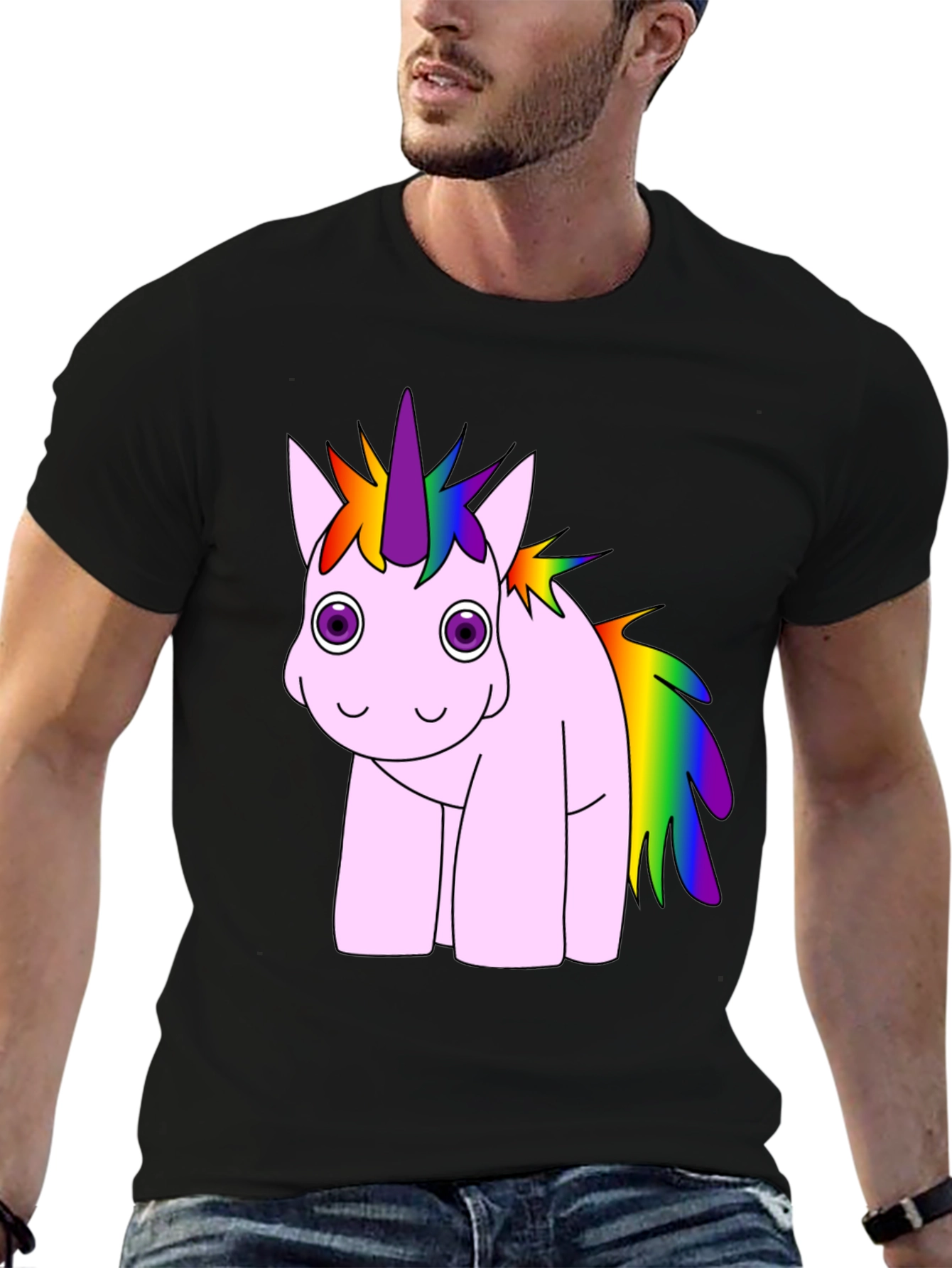 Rainbow Unicorn Black T-Shirt