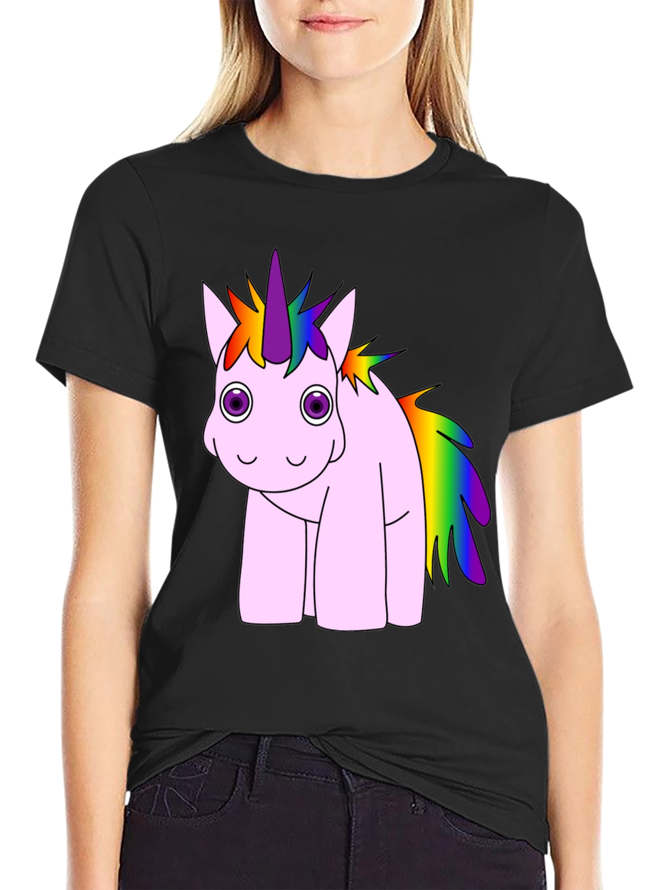 Rainbow Unicorn Black T-Shirt