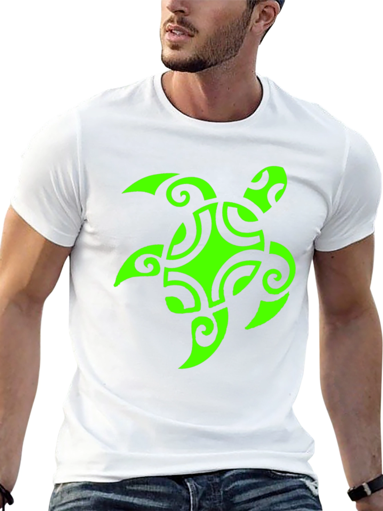 Mens Black T-Shirt with Green Turtle Graphic