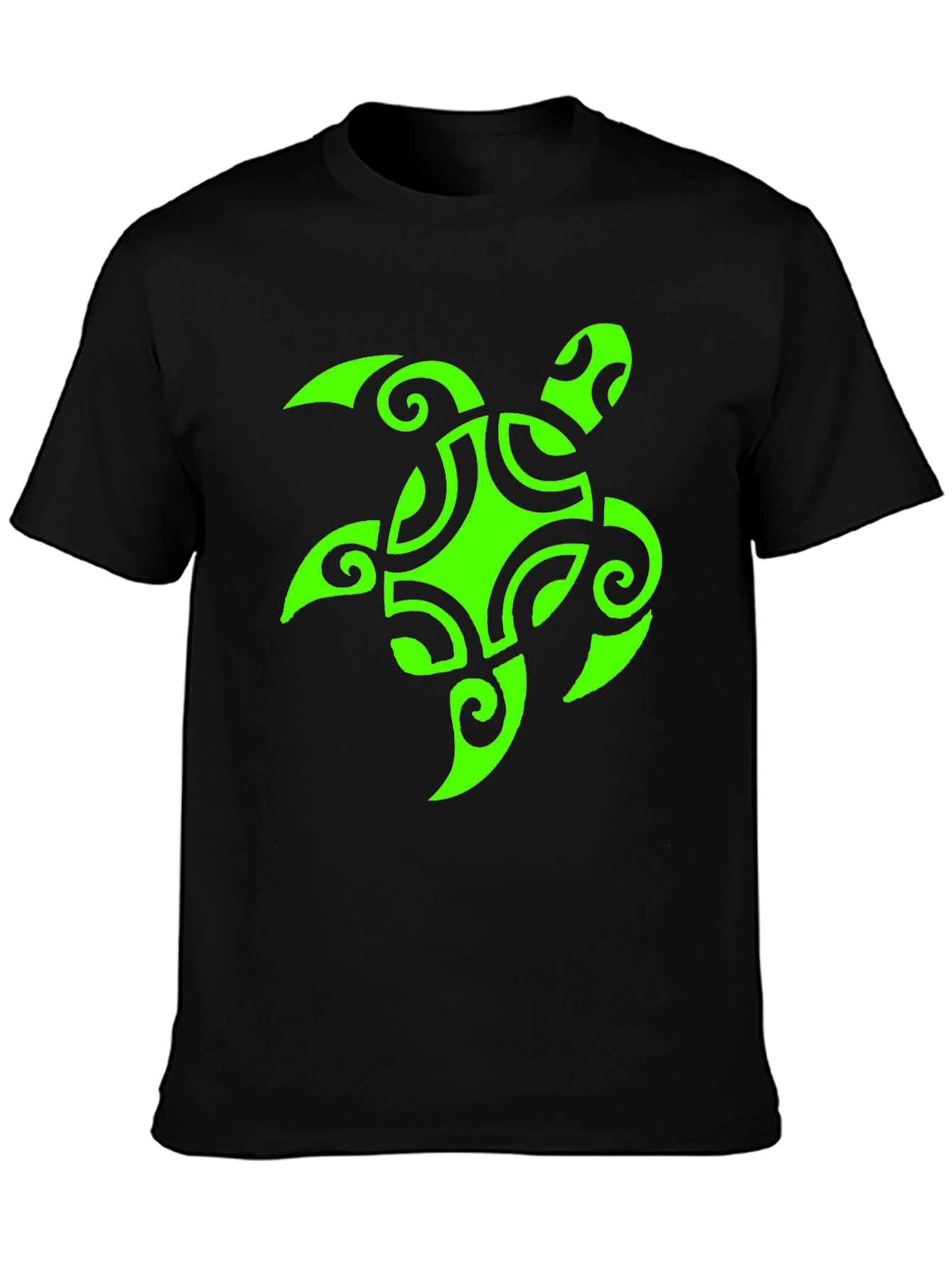 Mens Black T-Shirt with Green Turtle Graphic