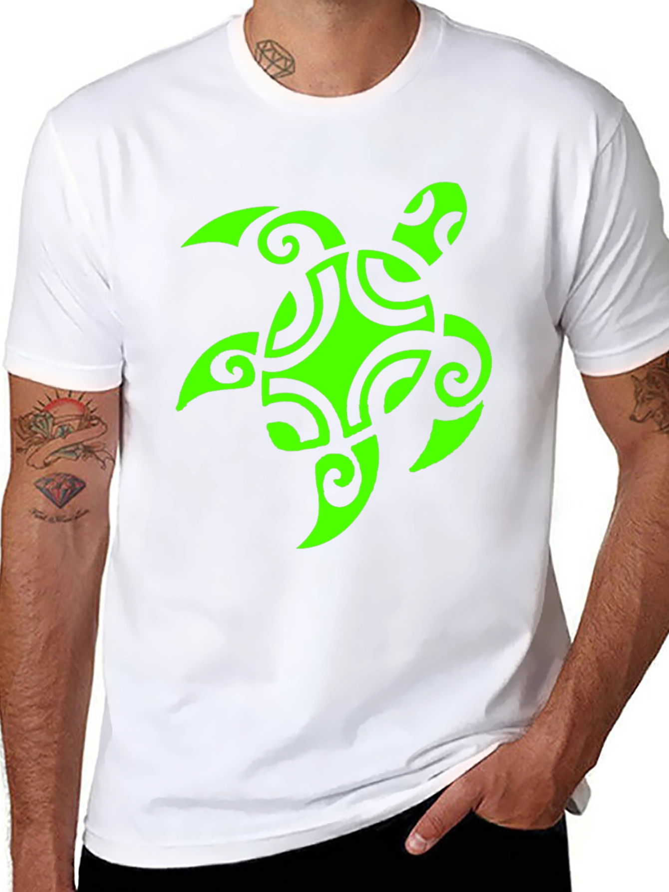 Mens Black T-Shirt with Green Turtle Graphic