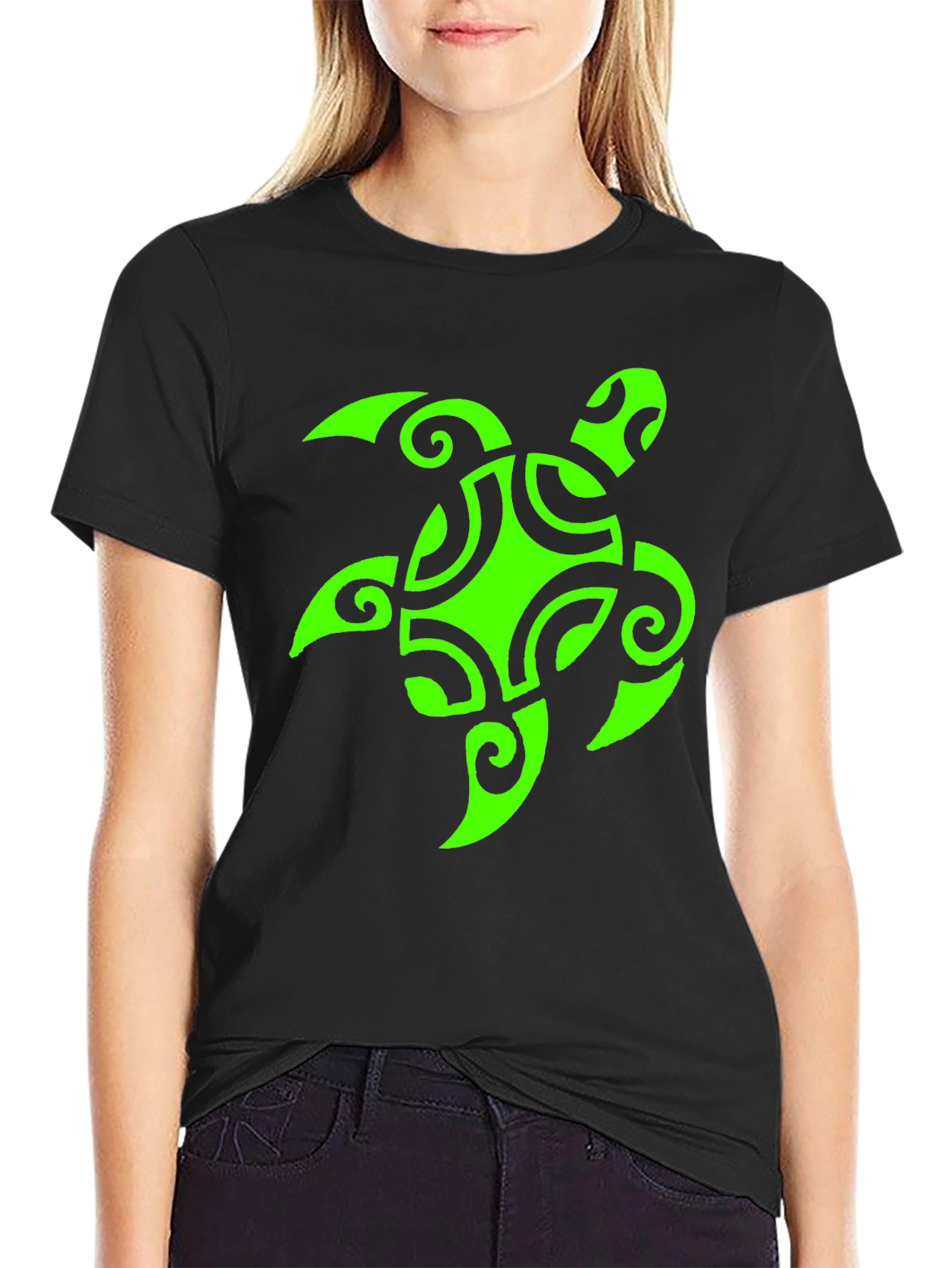 Mens Black T-Shirt with Green Turtle Graphic
