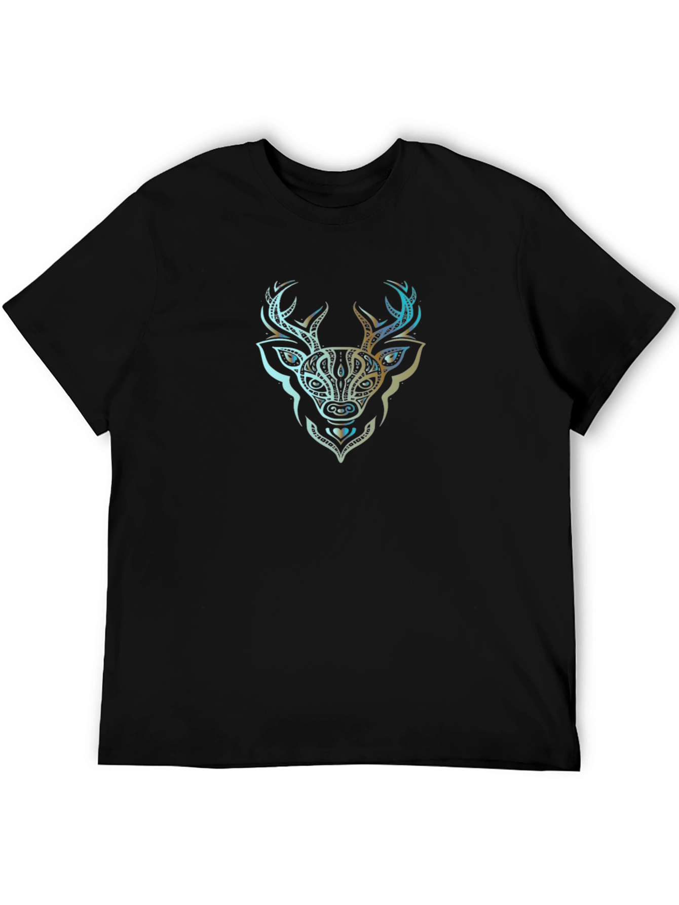 Tribal Deer Graphic Black T-Shirt