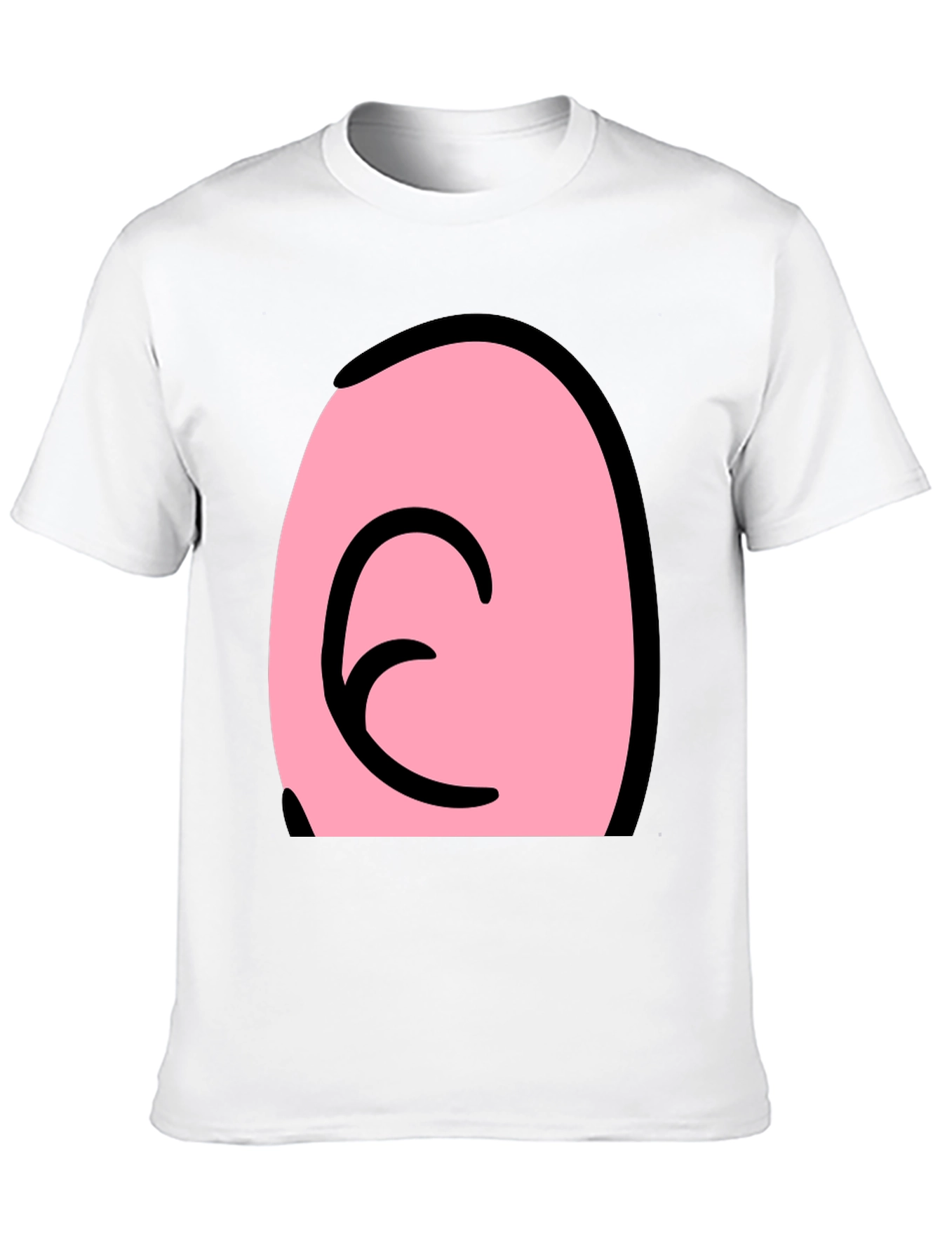 Pink Cartoon Character Face on Black T-Shirt