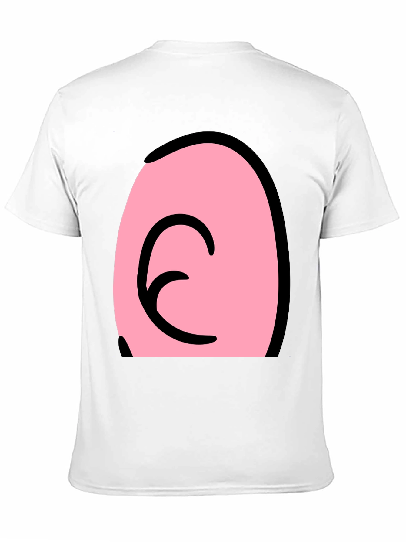 Pink Cartoon Character Face on Black T-Shirt
