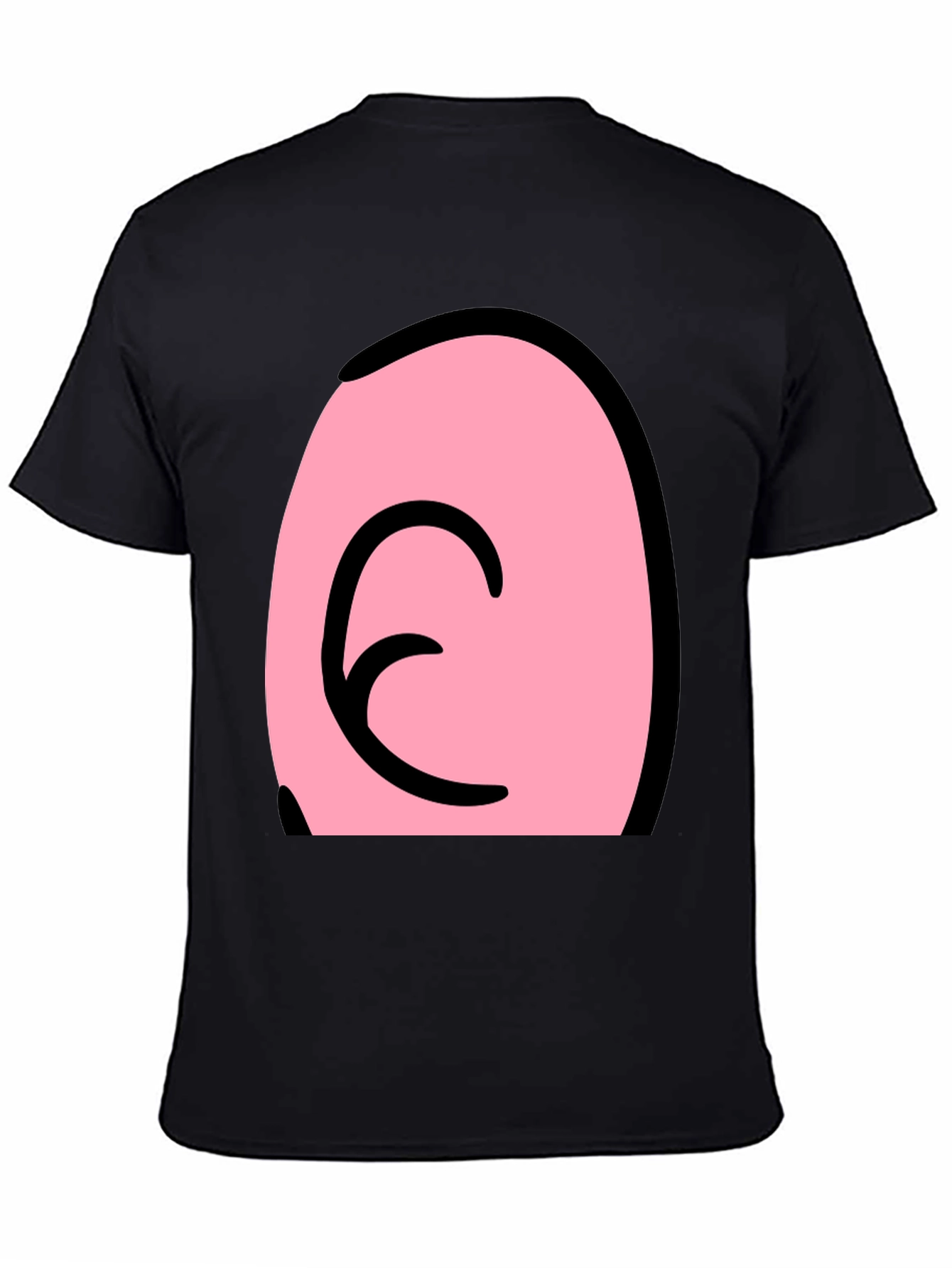 Pink Cartoon Character Face on Black T-Shirt