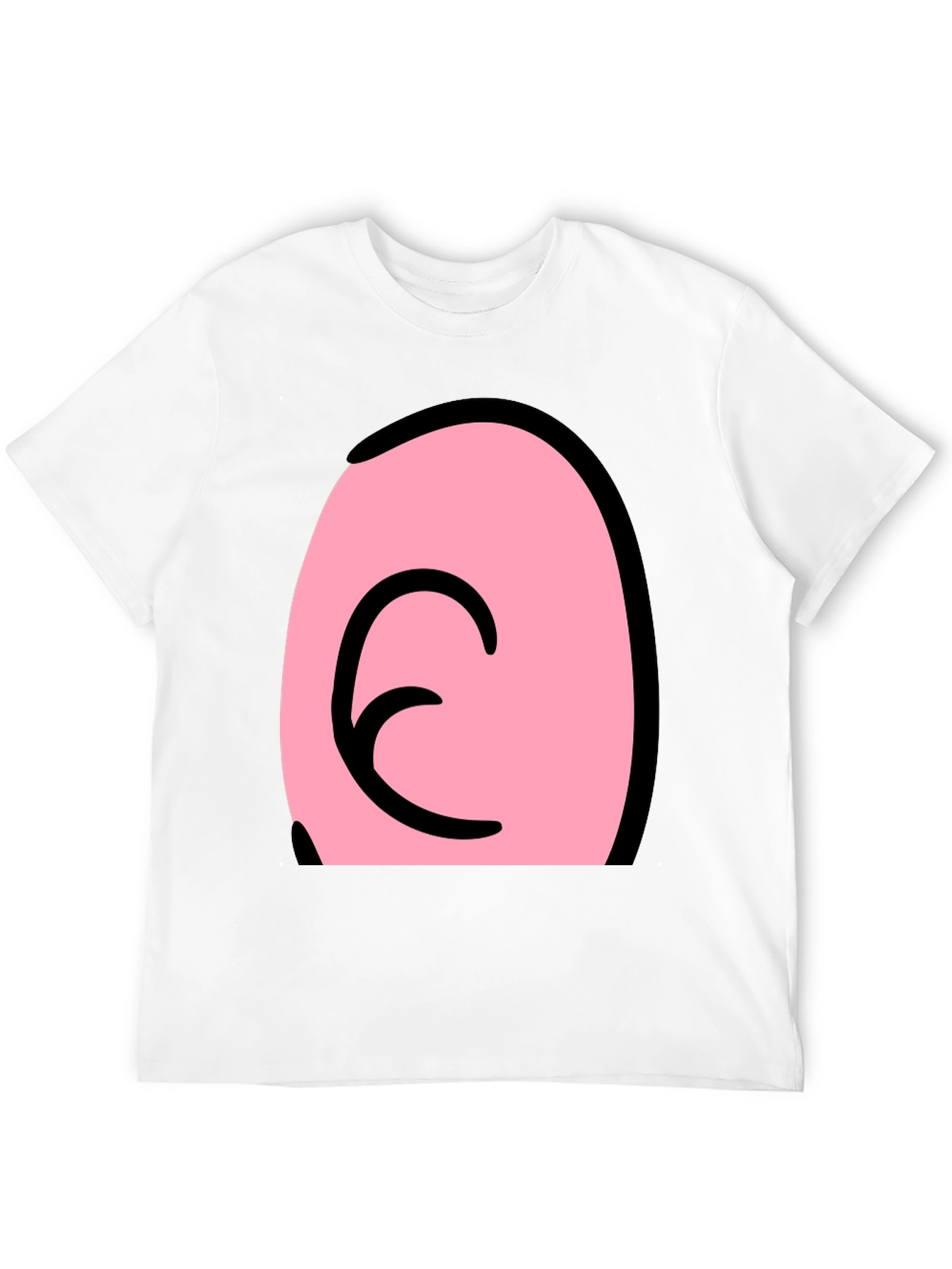 Pink Cartoon Character Face on Black T-Shirt