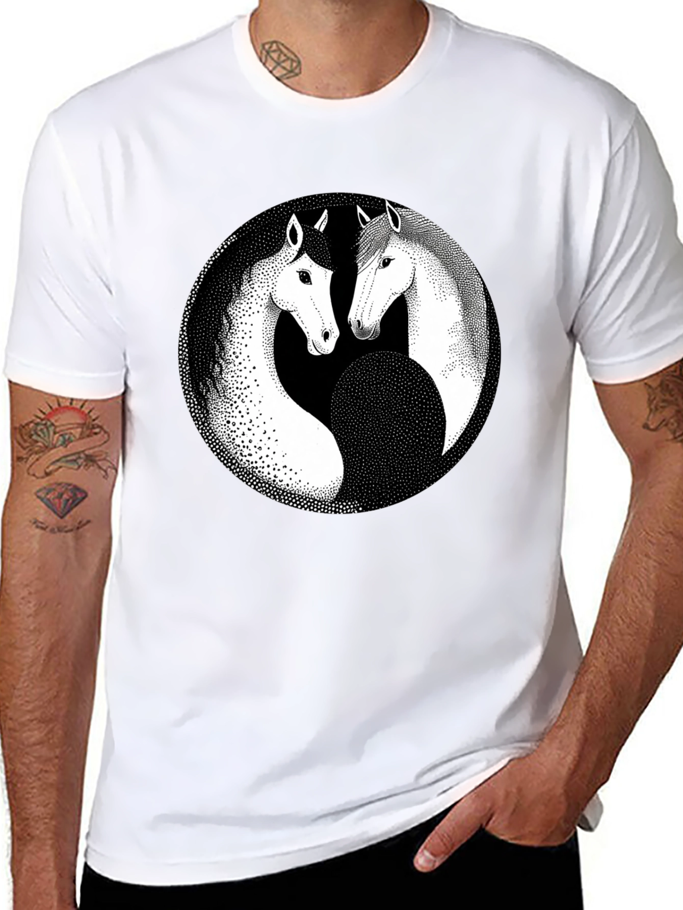 Yin Yang Horse Graphic Black T-Shirt