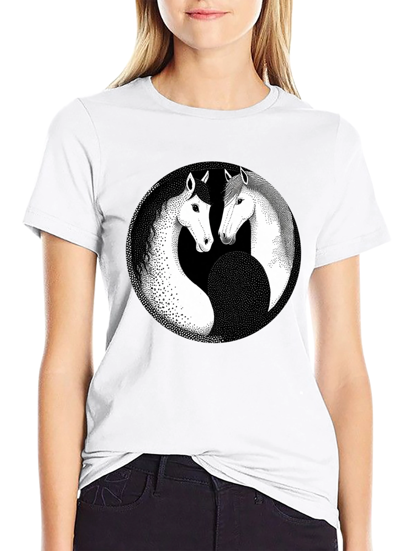 Yin Yang Horse Graphic Black T-Shirt