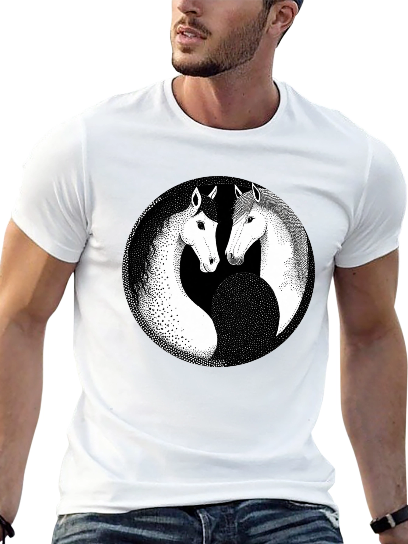 Yin Yang Horse Graphic Black T-Shirt