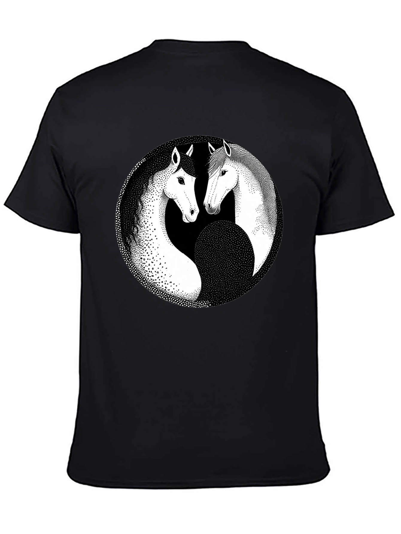 Yin Yang Horse Graphic Black T-Shirt