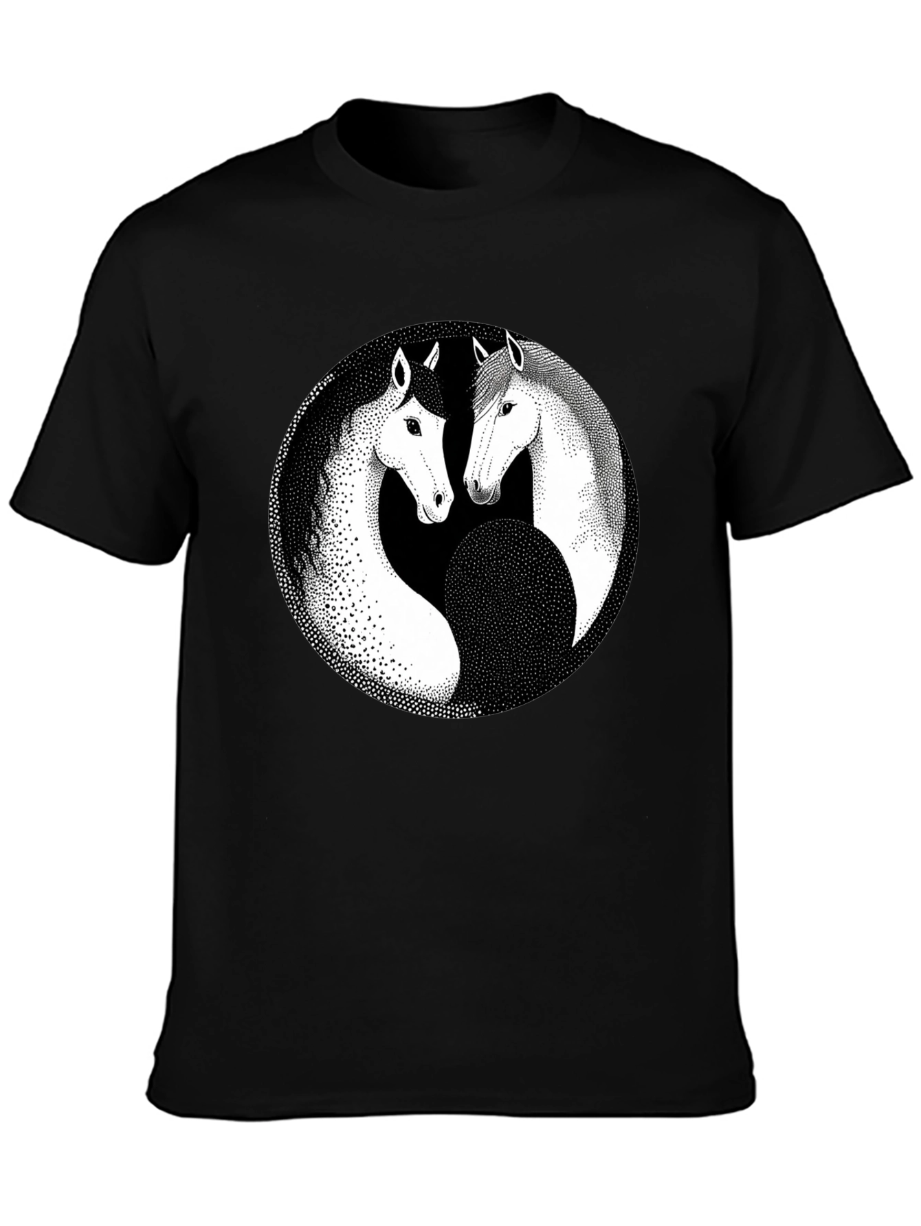 Yin Yang Horse Graphic Black T-Shirt