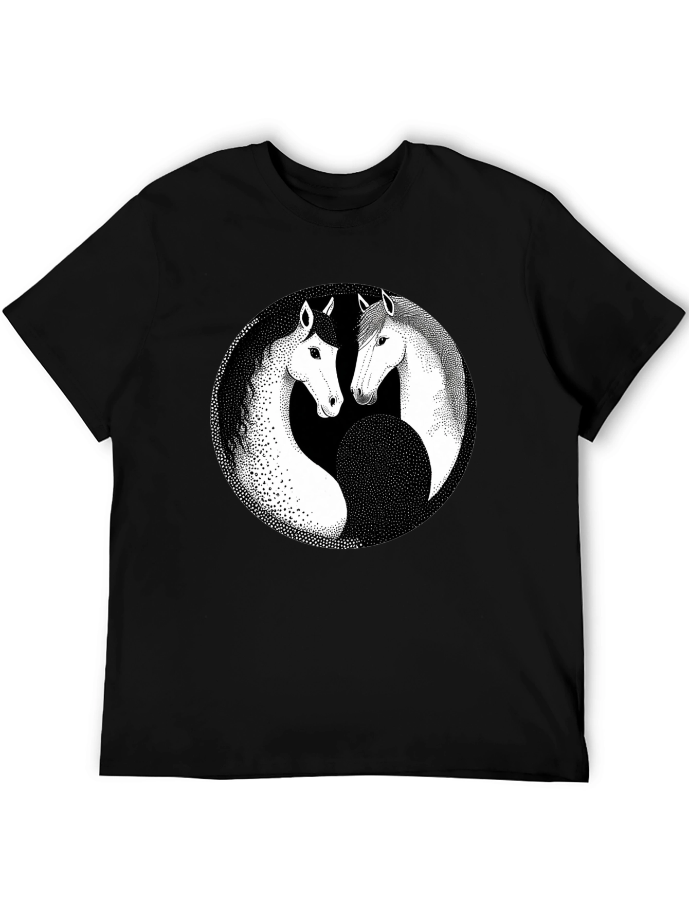 Yin Yang Horse Graphic Black T-Shirt