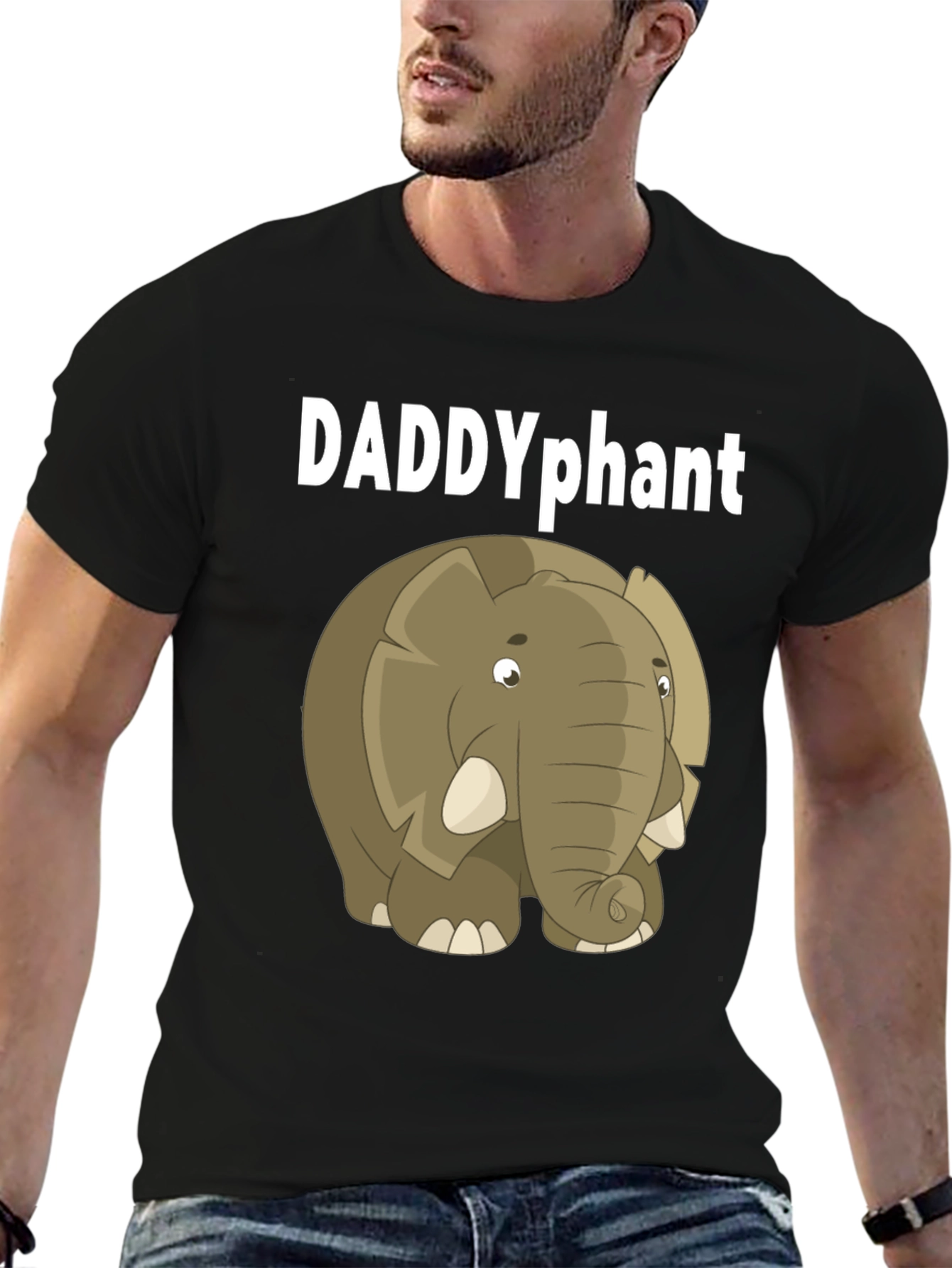 DADDYphant Elephant Cartoon Black T-Shirt