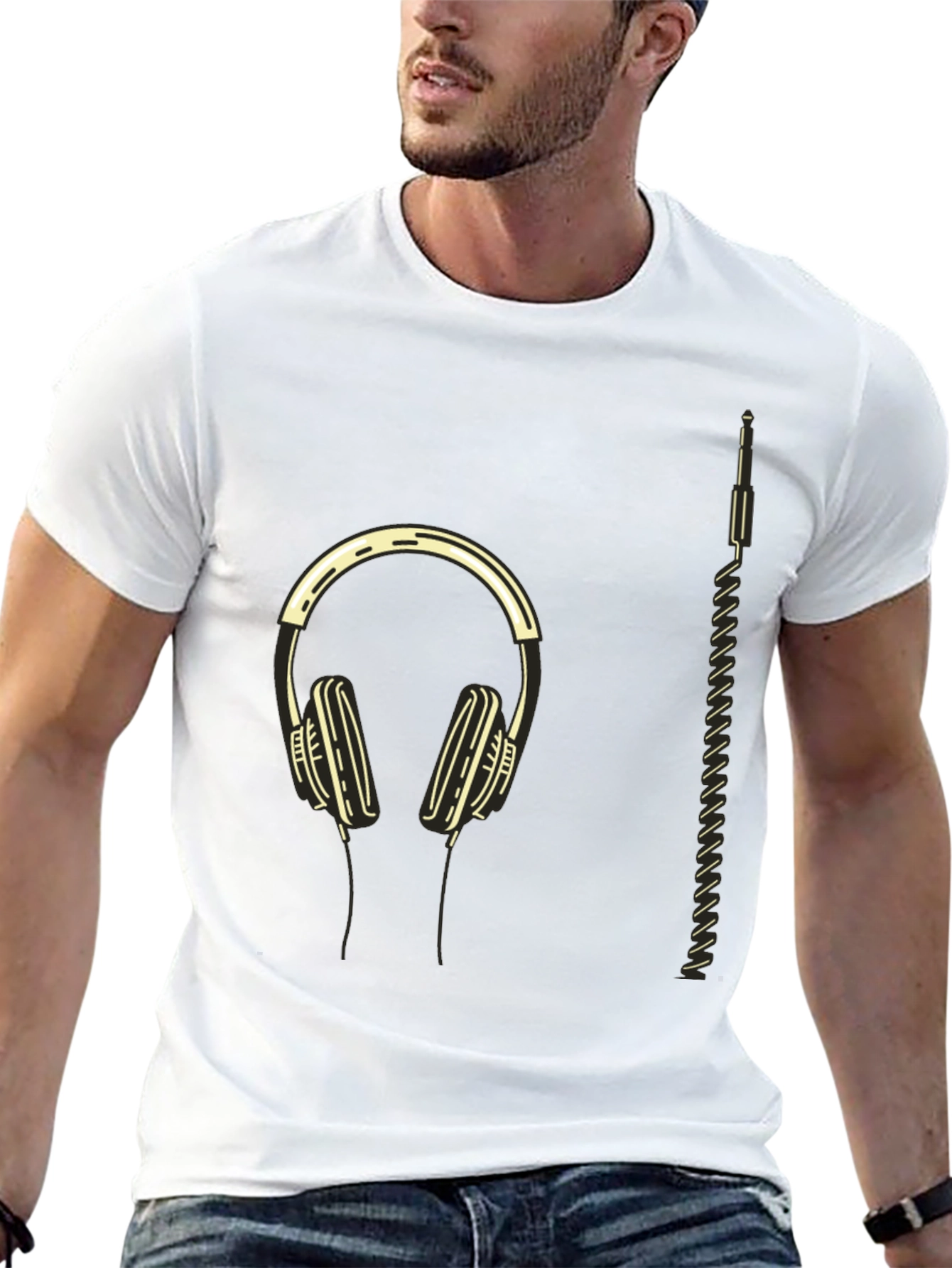 Modern Headphone Graphic Tee - Black