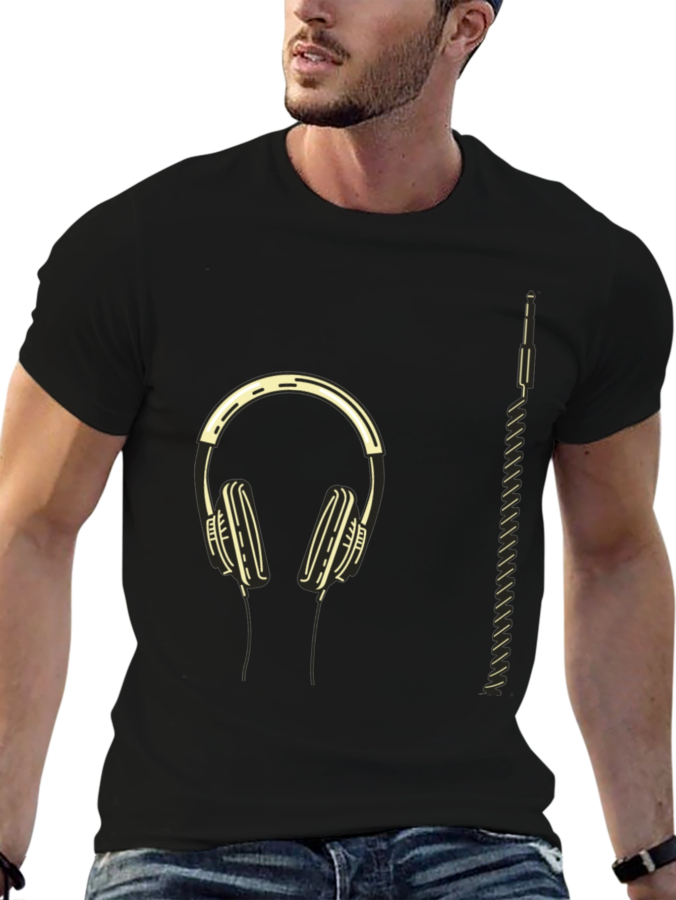 Modern Headphone Graphic Tee - Black
