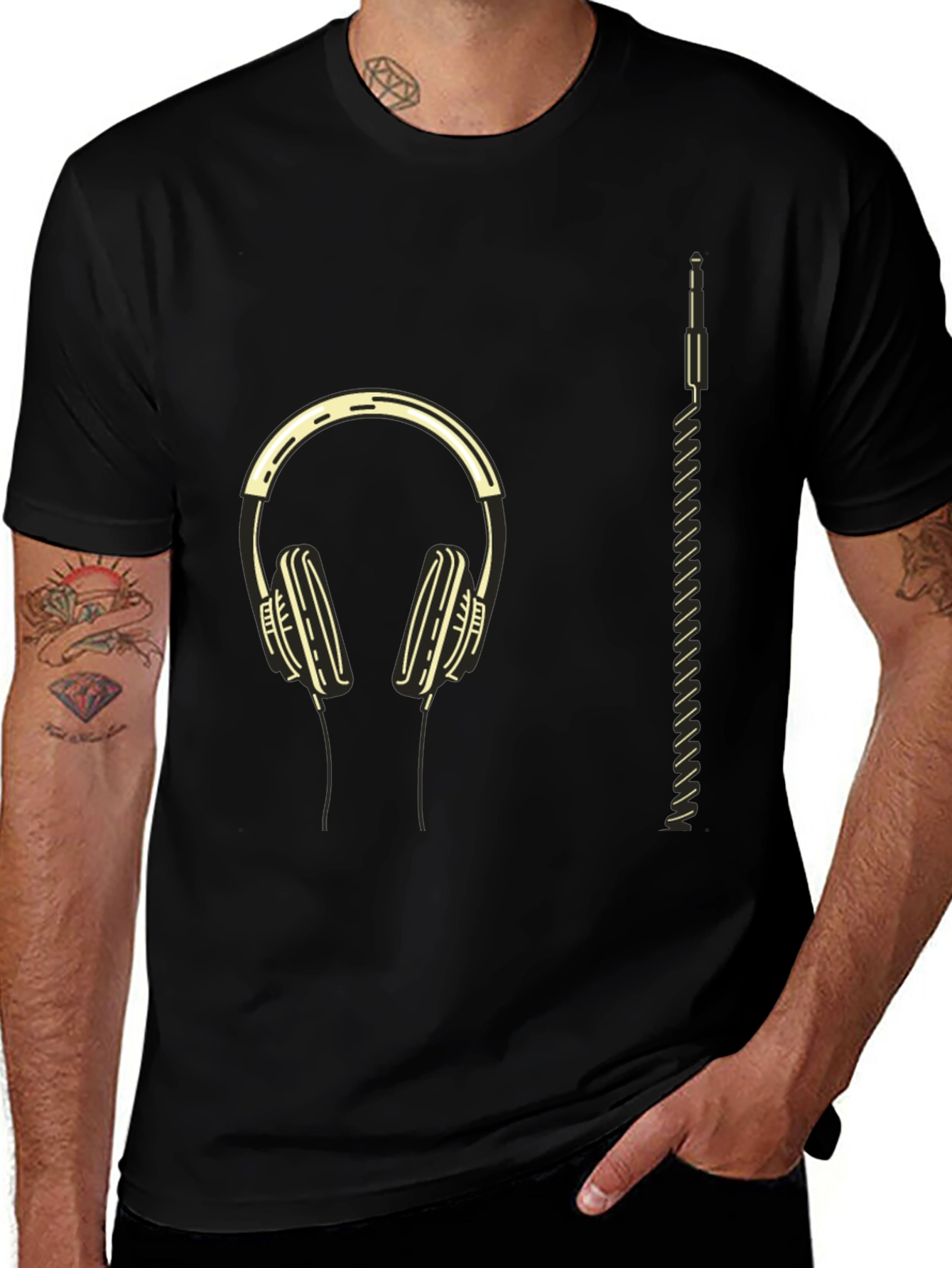 Modern Headphone Graphic Tee - Black