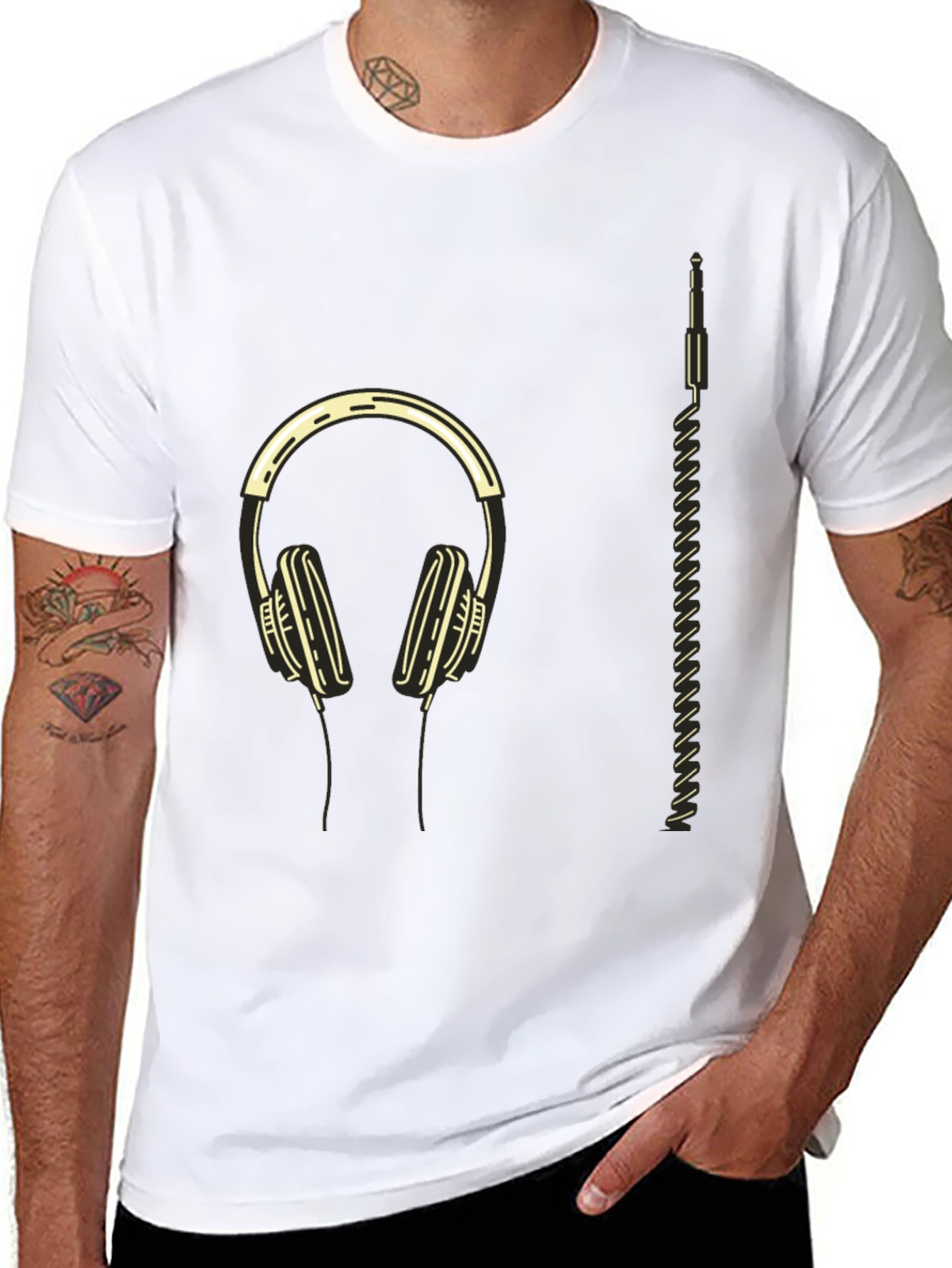 Modern Headphone Graphic Tee - Black
