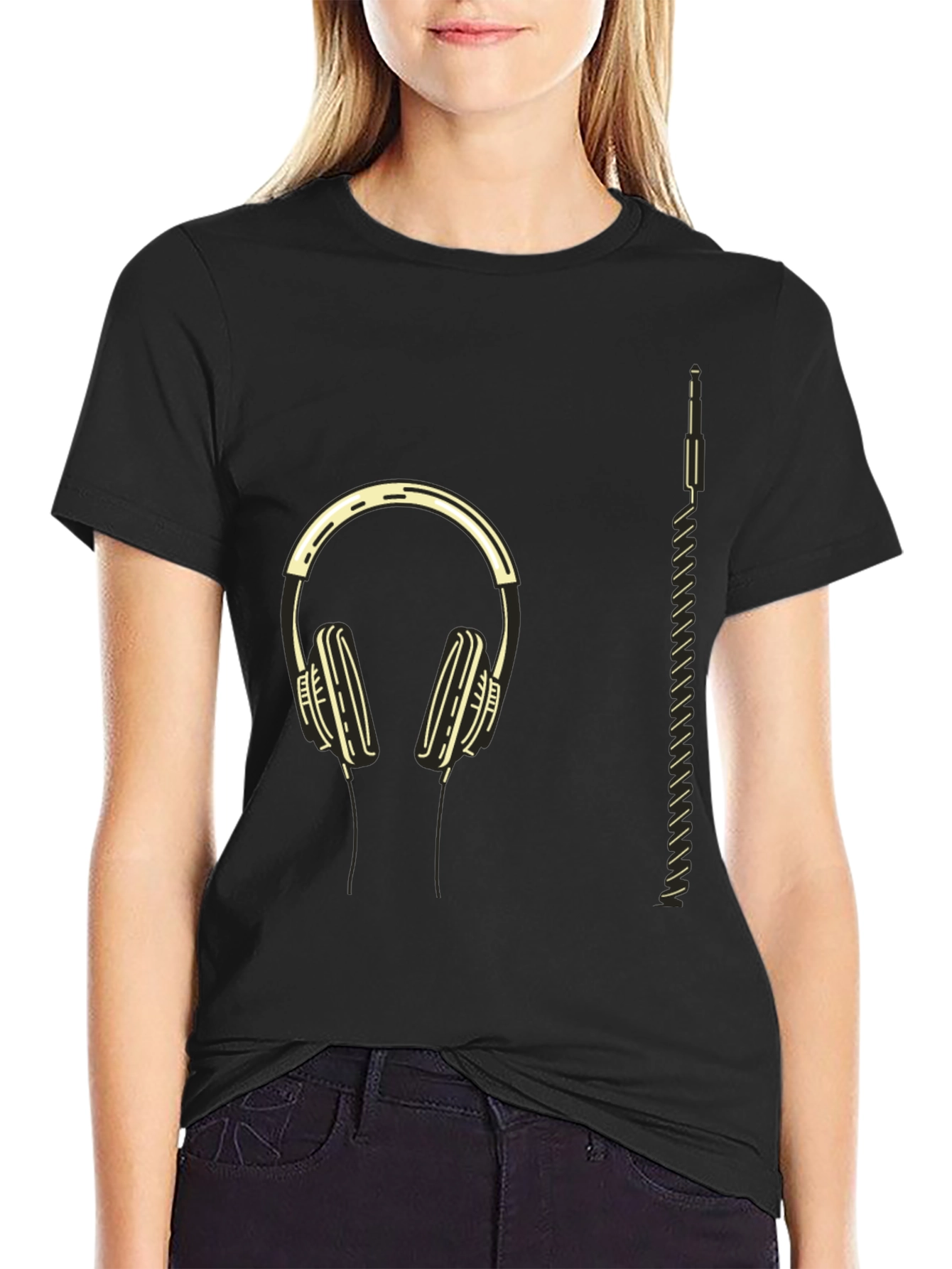 Modern Headphone Graphic Tee - Black