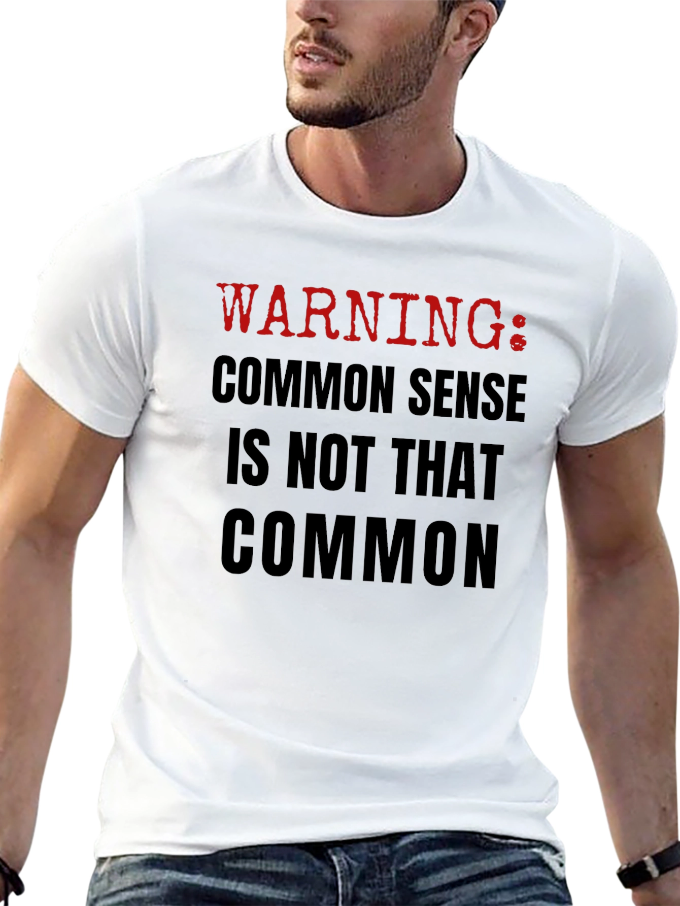 Warning: Common Sense T-Shirt - Black Crew Neck Tee