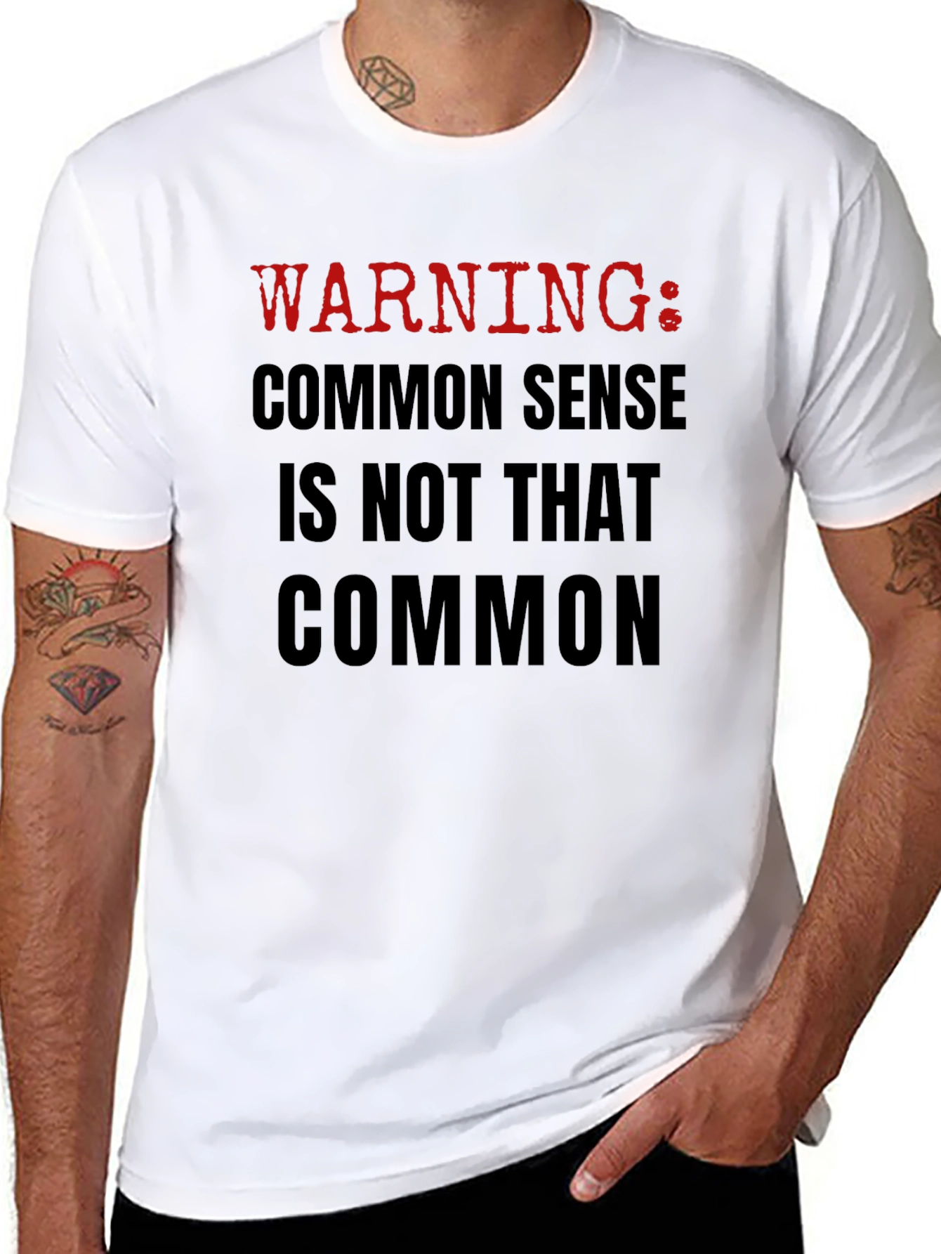 Warning: Common Sense T-Shirt - Black Crew Neck Tee