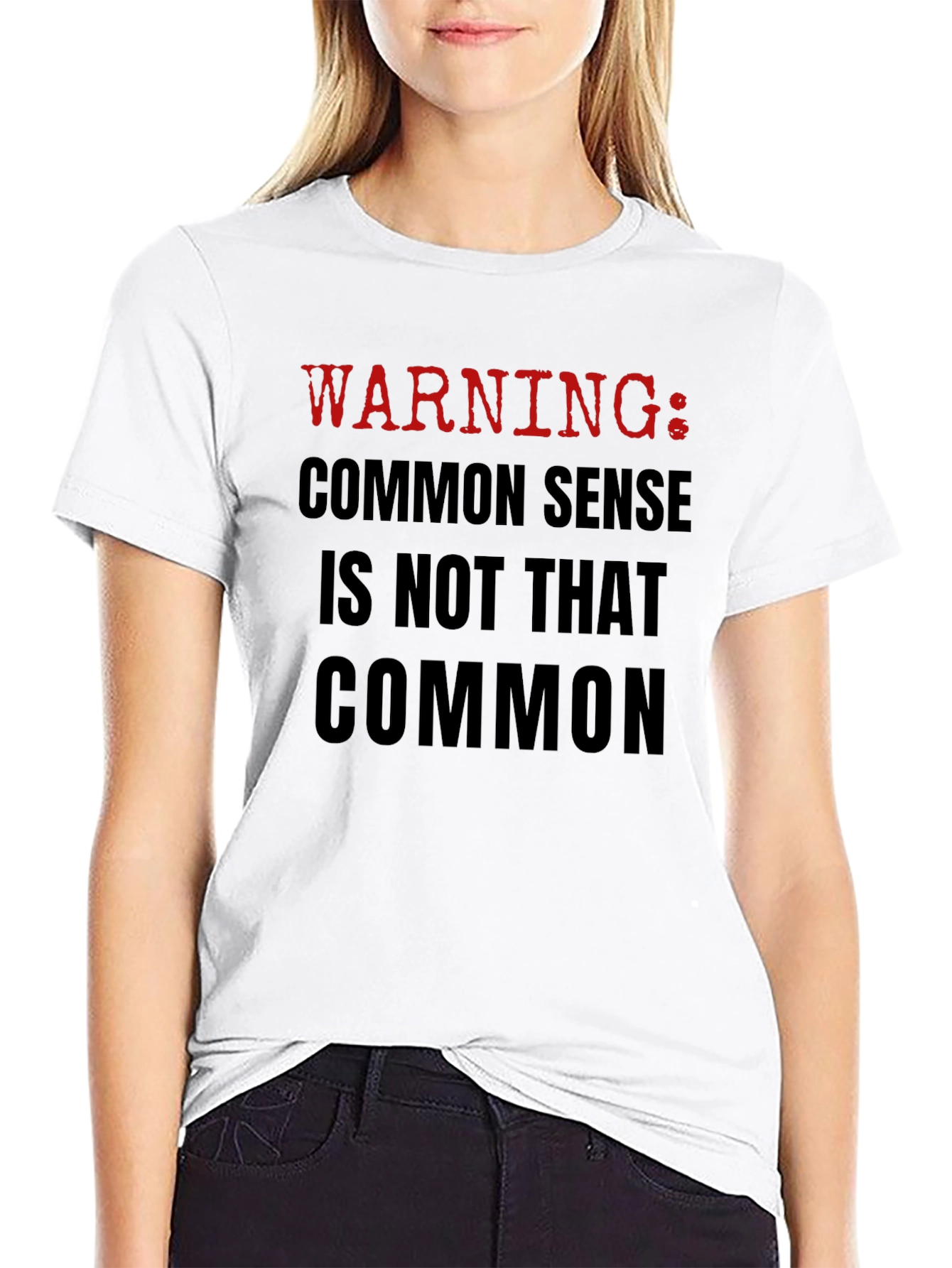 Warning: Common Sense T-Shirt - Black Crew Neck Tee