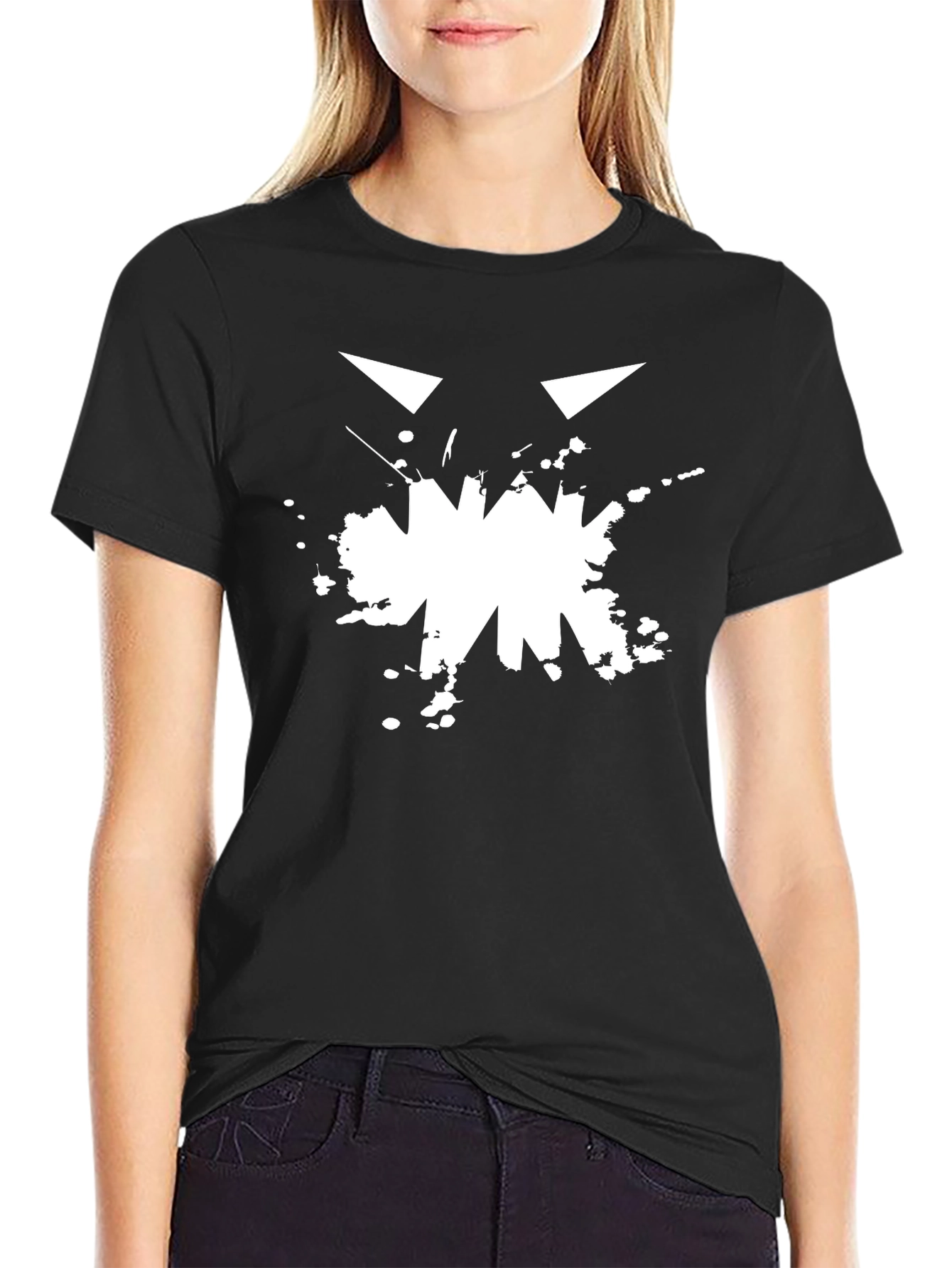 Mens Black Graphic Tee - Abstract Monster Face Print