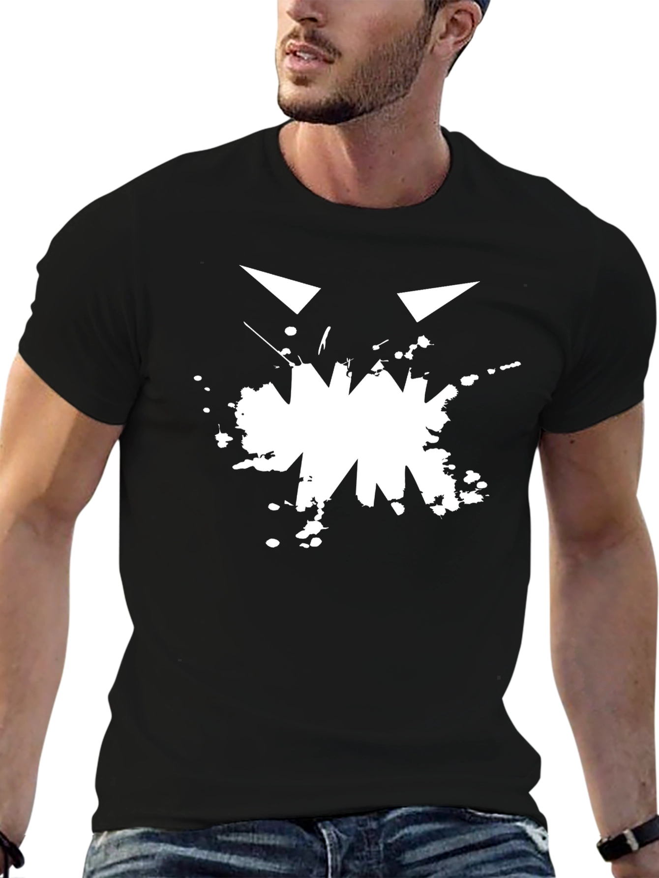 Mens Black Graphic Tee - Abstract Monster Face Print