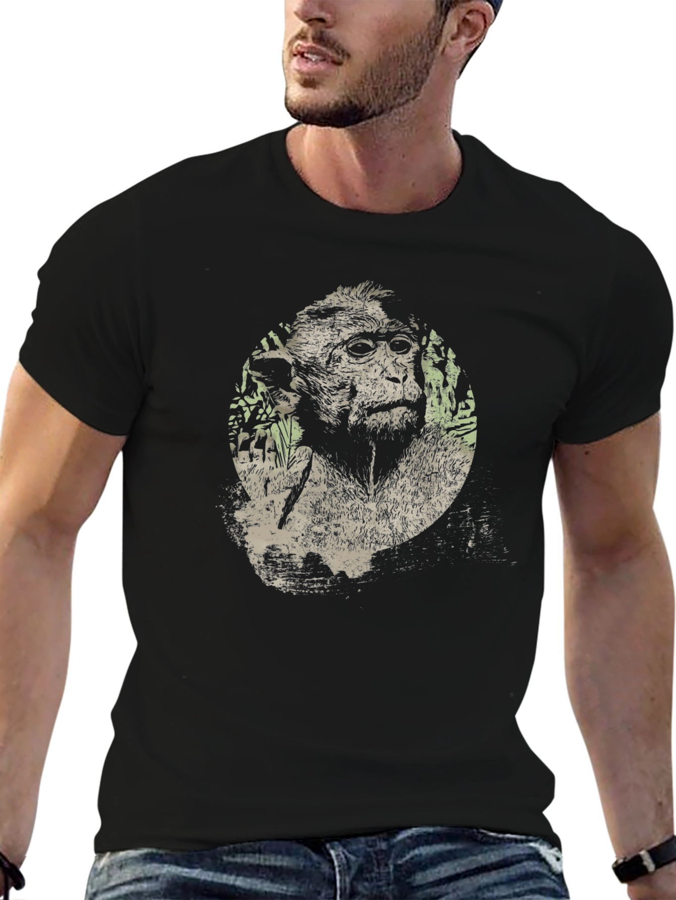 Monkey Graphic Print Crew Neck T-Shirt