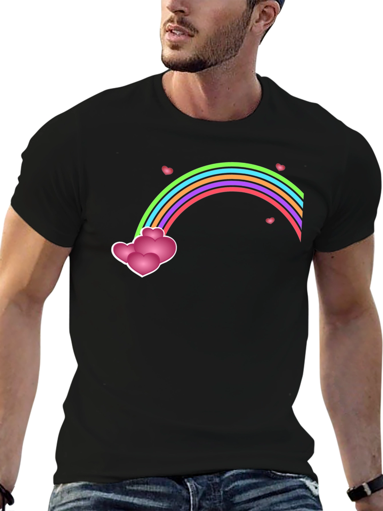 Rainbow Hearts Graphic Tee - Mens Black T-Shirt