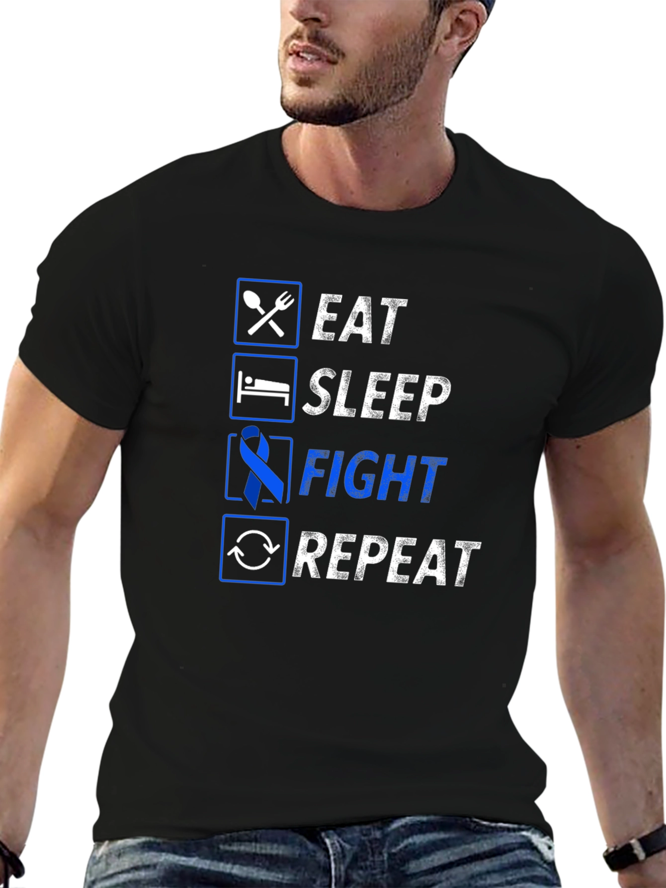 Eat Sleep Fight Repeat Graphic Tee - Awareness T-Shirt