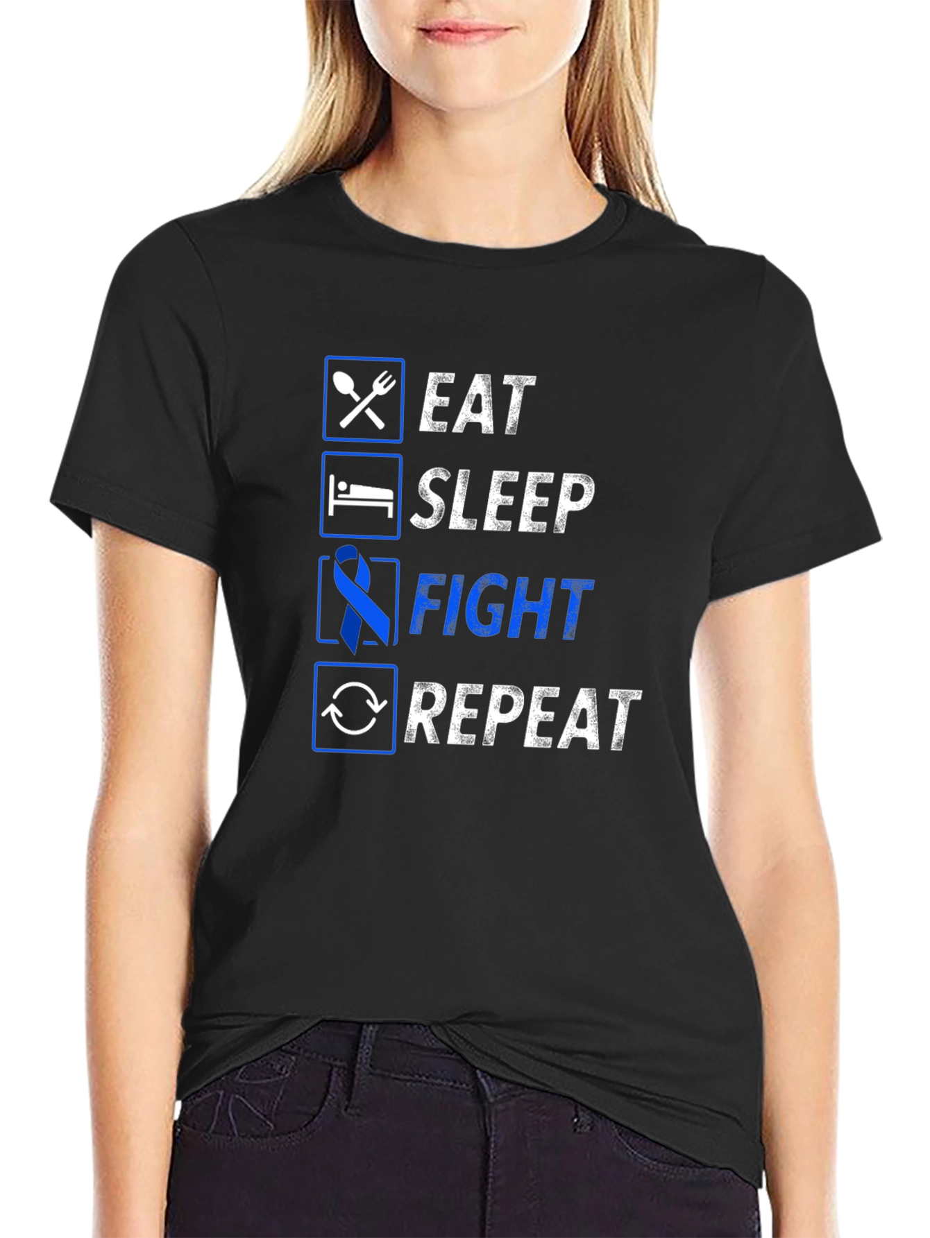 Eat Sleep Fight Repeat Graphic Tee - Awareness T-Shirt
