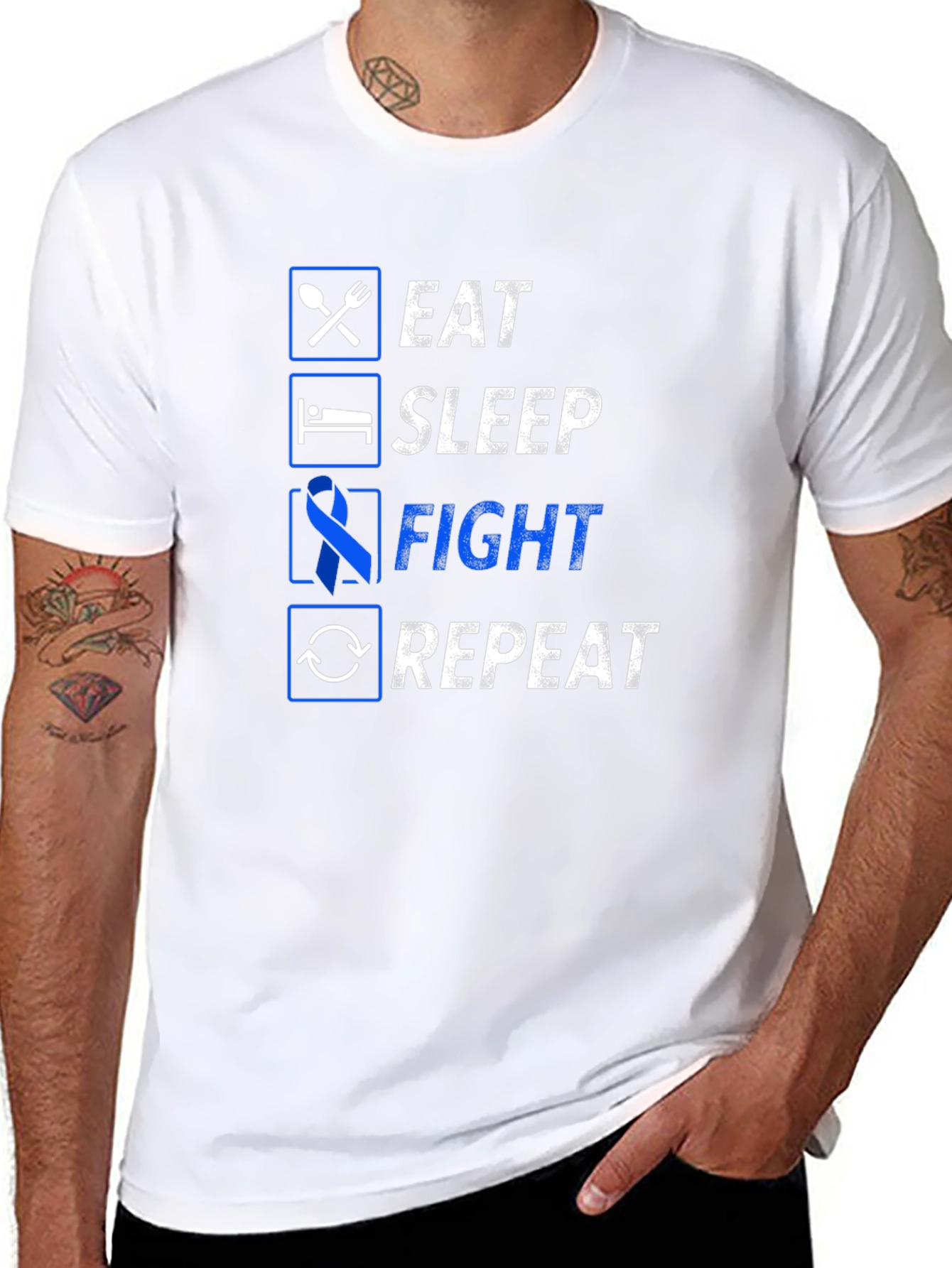 Eat Sleep Fight Repeat Graphic Tee - Awareness T-Shirt