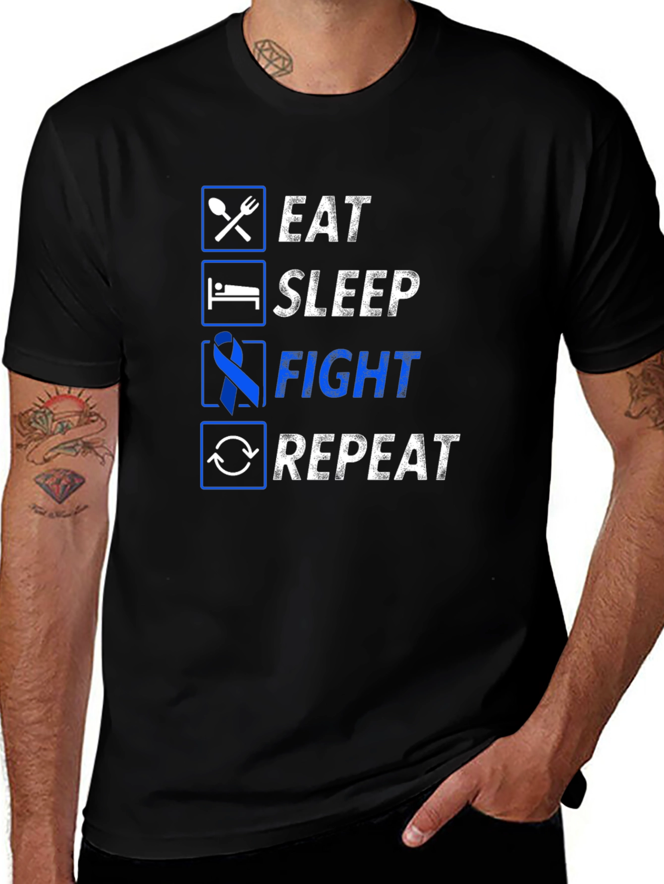 Eat Sleep Fight Repeat Graphic Tee - Awareness T-Shirt
